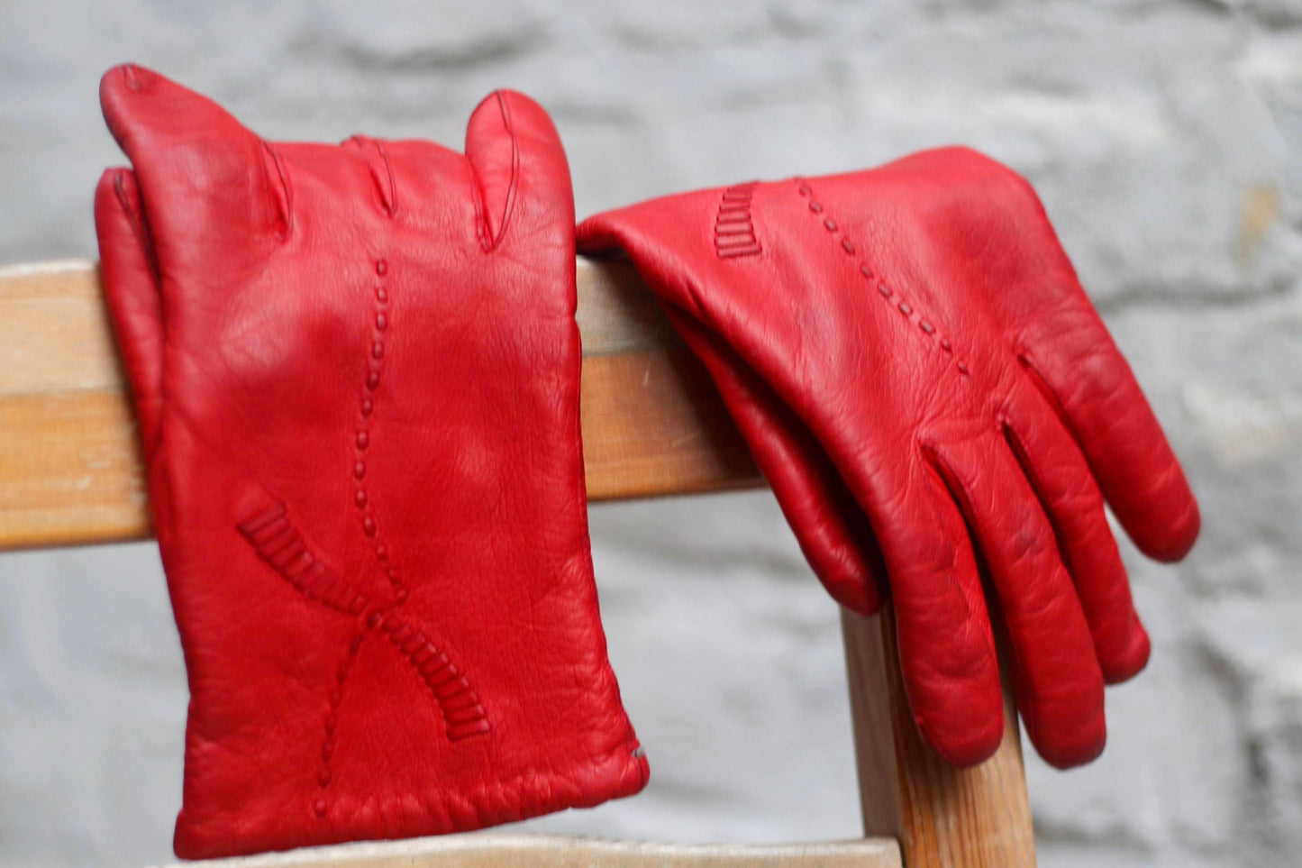 90s Red Leather Gloves | Vintage Women's winter gloves| Minimalist chic winter accessory