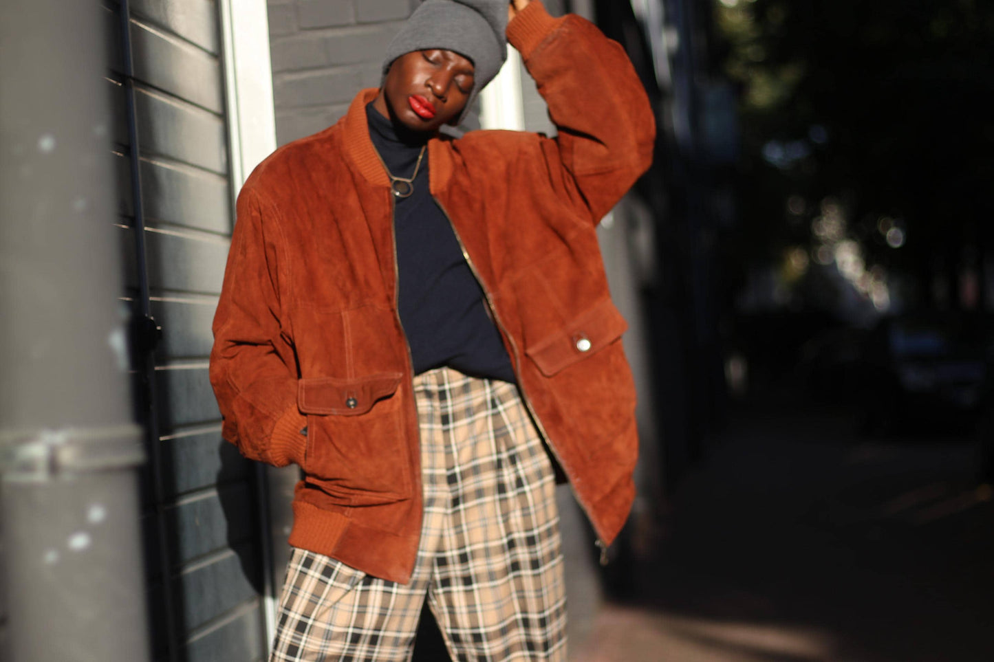 90s Suede Bomber Jacket| Genuine Unisex Leather Bomber | Brown Minimalist Jacket S-L