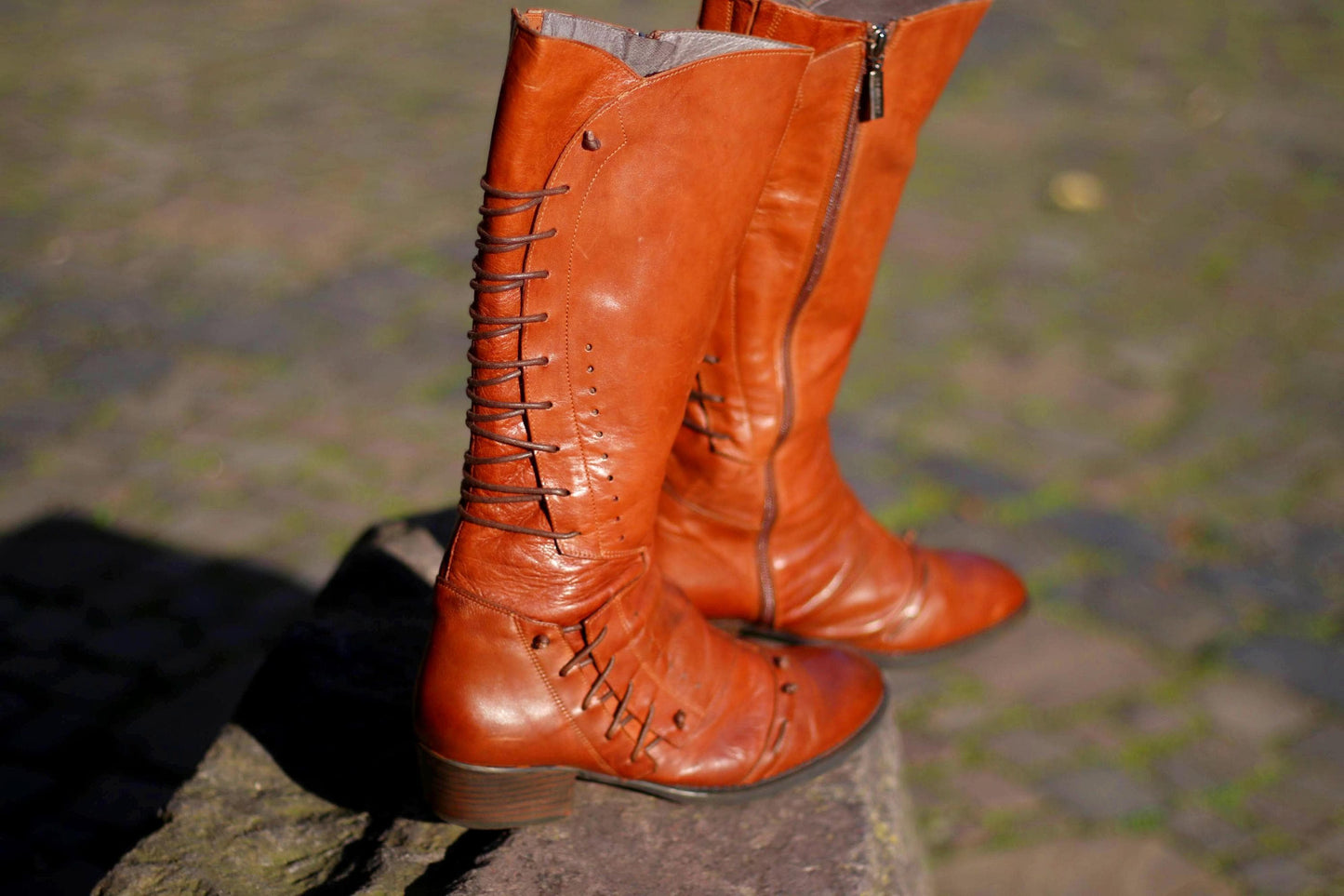 Vintage Brako Leather Boots| Women's 90s Knee-length Boots Lace-up Shoes