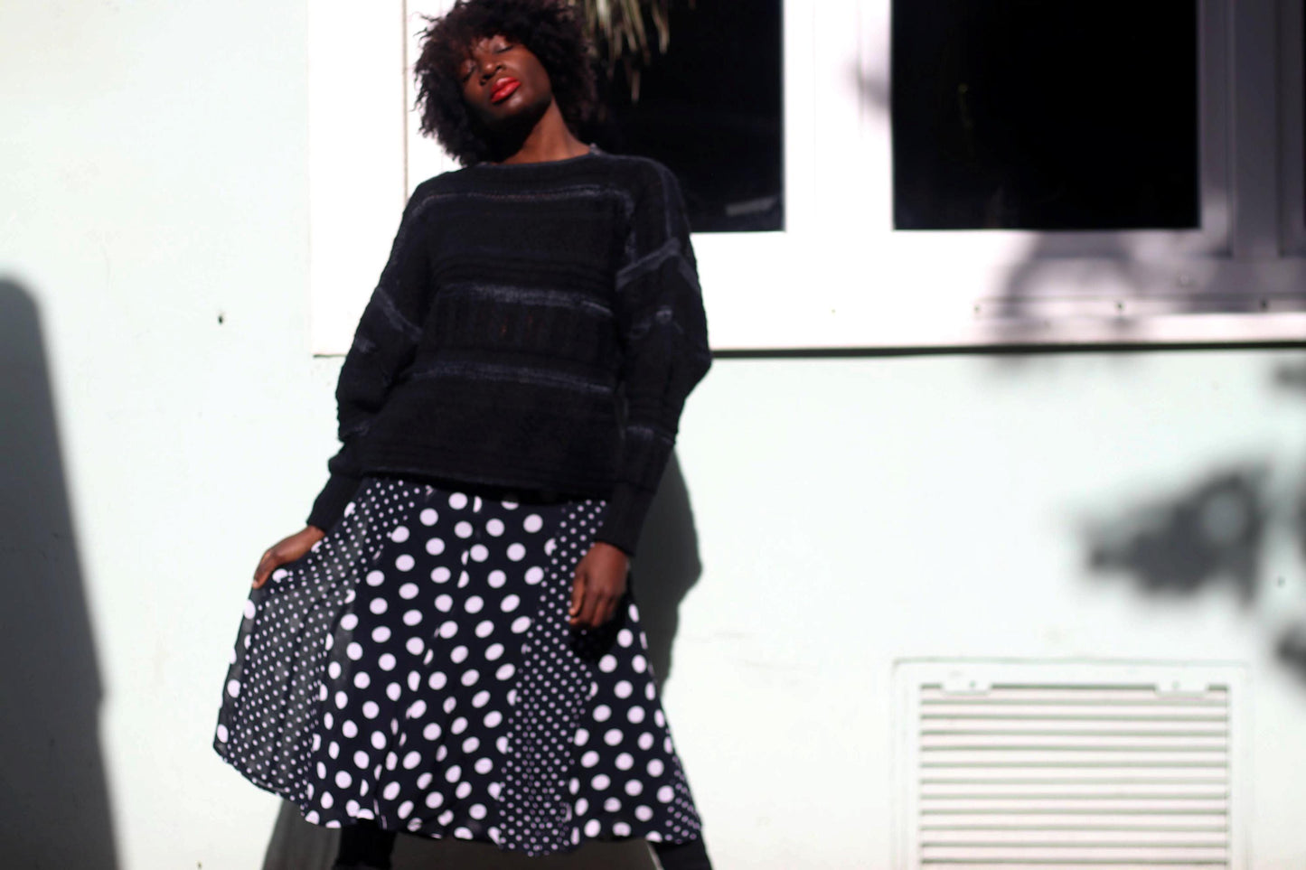y2k Apriori Skirt| Vintage Polka Dot Skirt| Black and white Midi Skirt