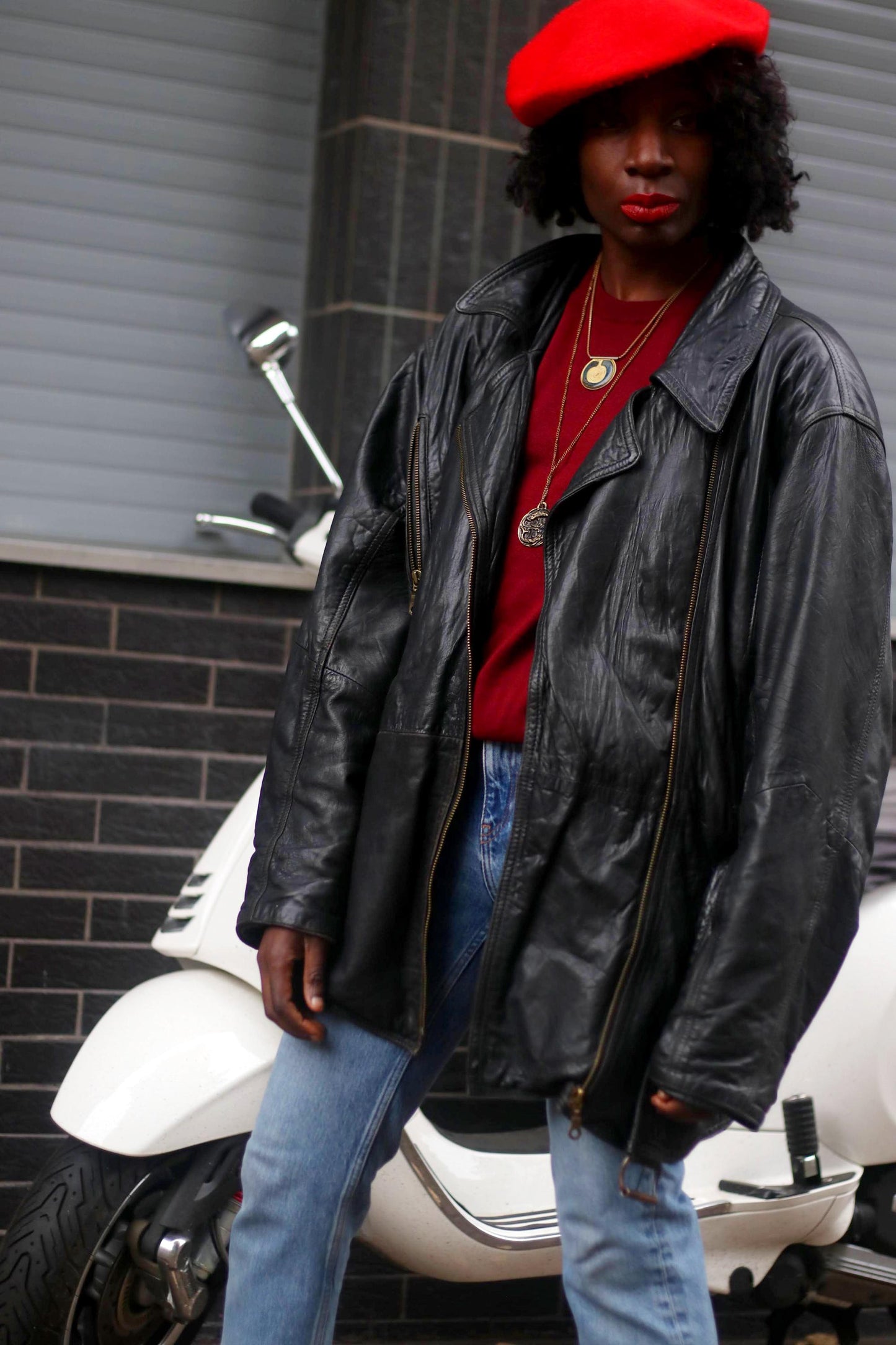 80s Black Leather Jacket| Genuine Leather Unisex Moto Coat|