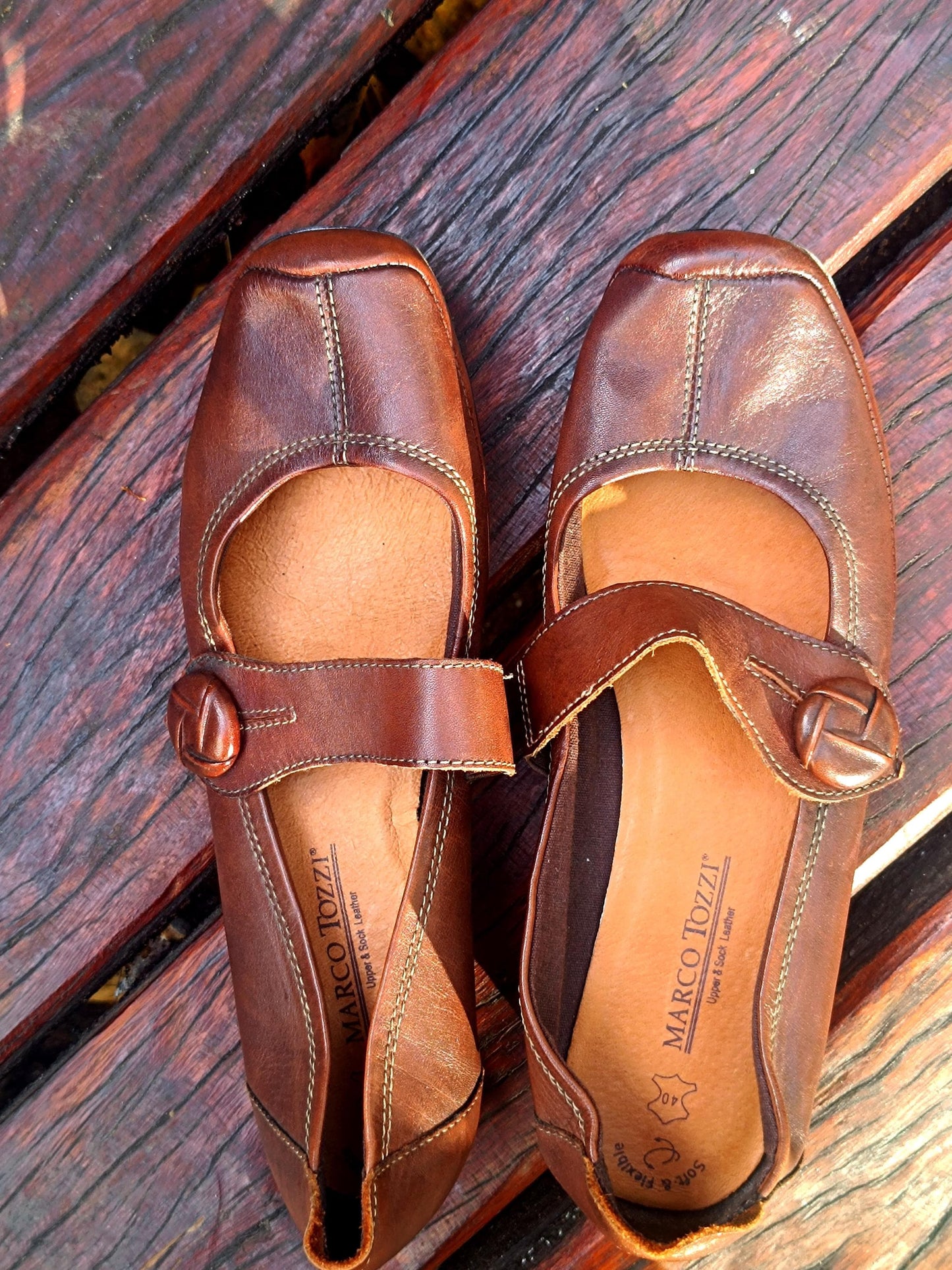 Marco Tutti Leather T-bar Ballerinas| y2k Vintage Brown Minimalist Flats| Everyday Classic Shoes|