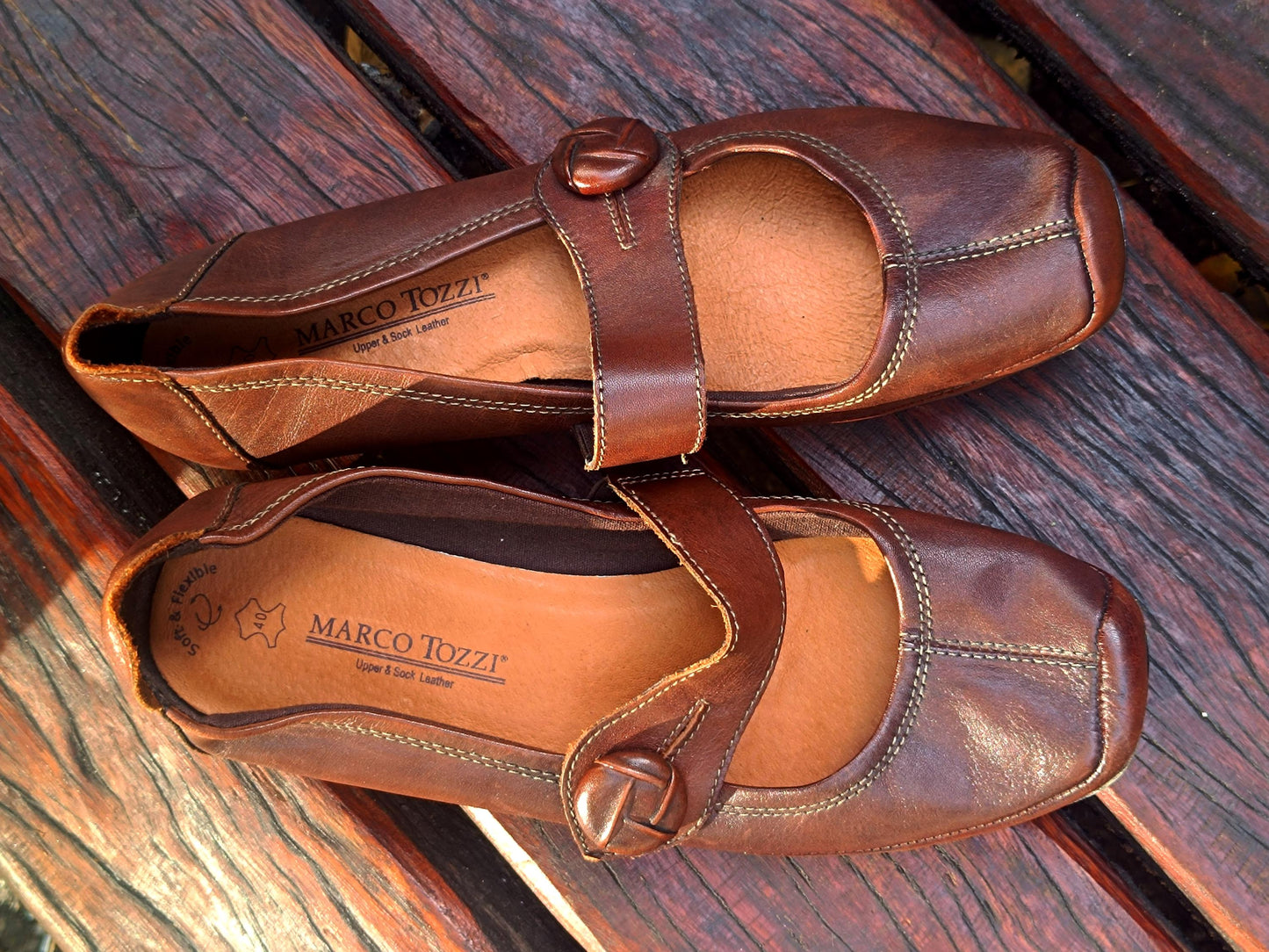 Marco Tutti Leather T-bar Ballerinas| y2k Vintage Brown Minimalist Flats| Everyday Classic Shoes|