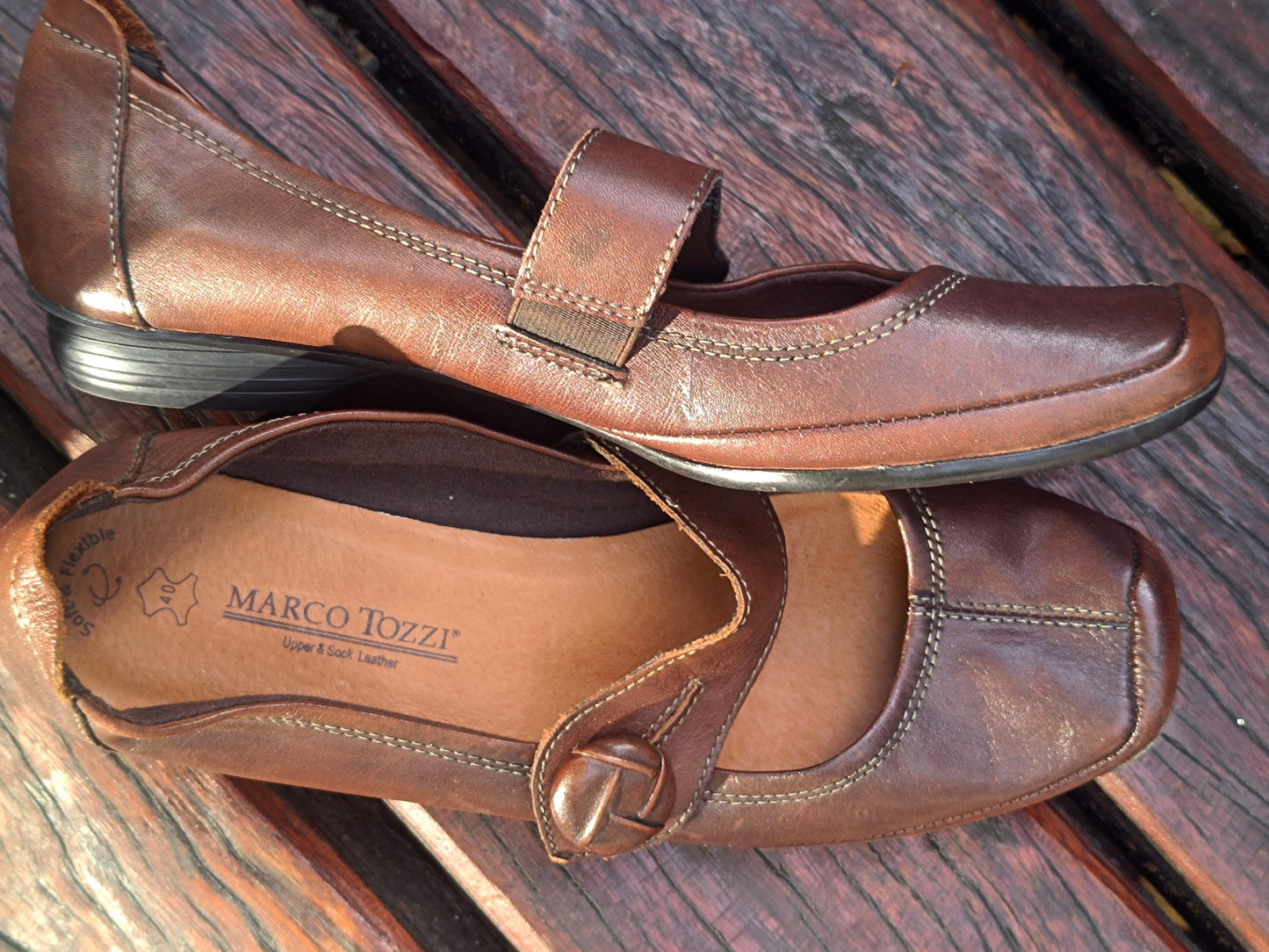 Marco Tutti Leather T-bar Ballerinas| y2k Vintage Brown Minimalist Flats| Everyday Classic Shoes|