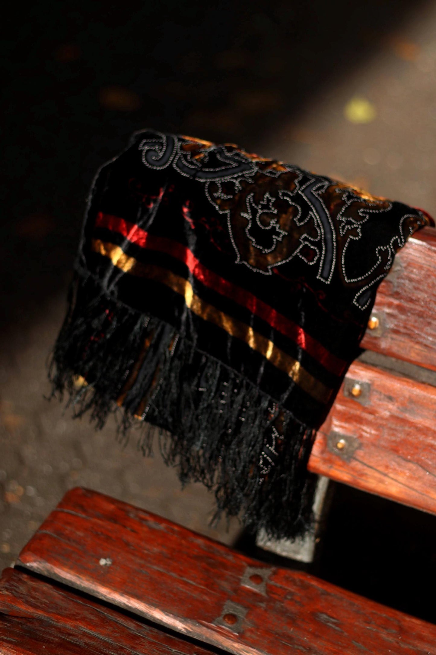 80s Gothic Inspired scarf| Vintage Women's andmade black Tasseled scarf|