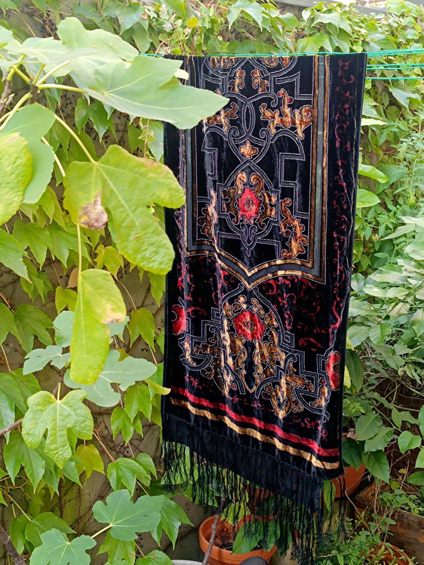 80s Gothic Inspired scarf| Vintage Women's andmade black Tasseled scarf|