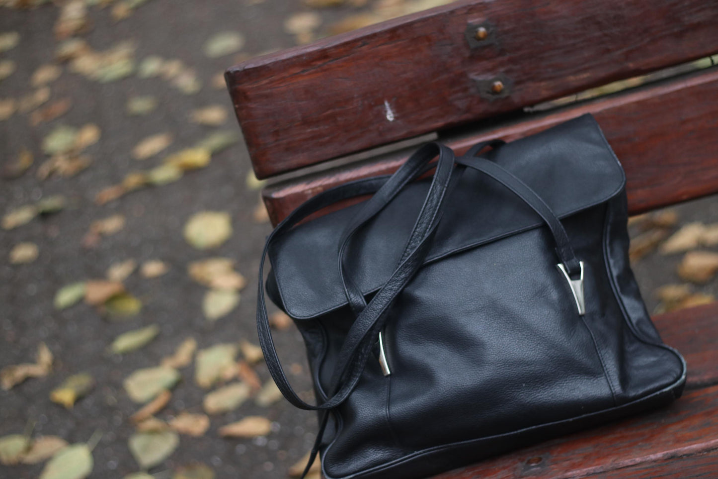 90s Abro Leather Bag | Vintage Black Genuine Leather Shoulderbag | Women's Minimalist Classic Tote