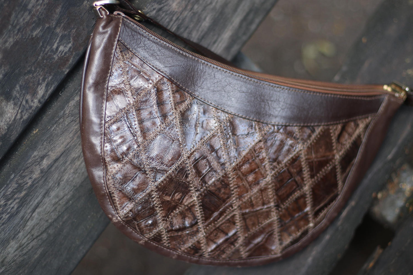 70s Handmade Leather bag| Vintage Women's Brown Leather Bag| Boho Patchwork Leather Shoulderbag