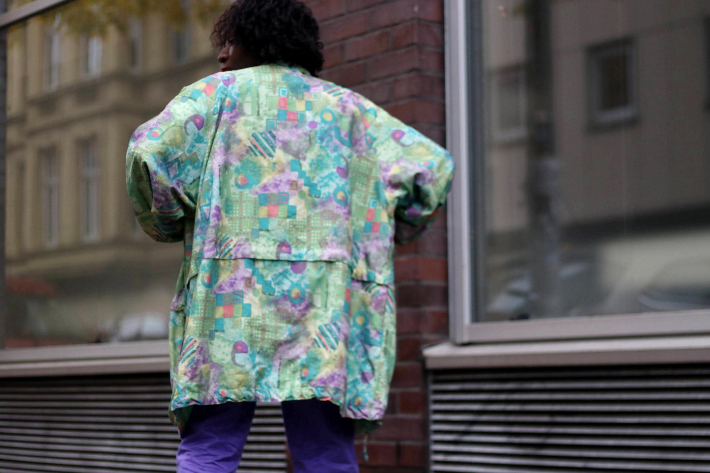 80s Sportswear Jacket| Vintage Crazy Print Transitional Coat| Women's Abstract Multicoloured Lightweight jacket| Men's Sporty Coat
