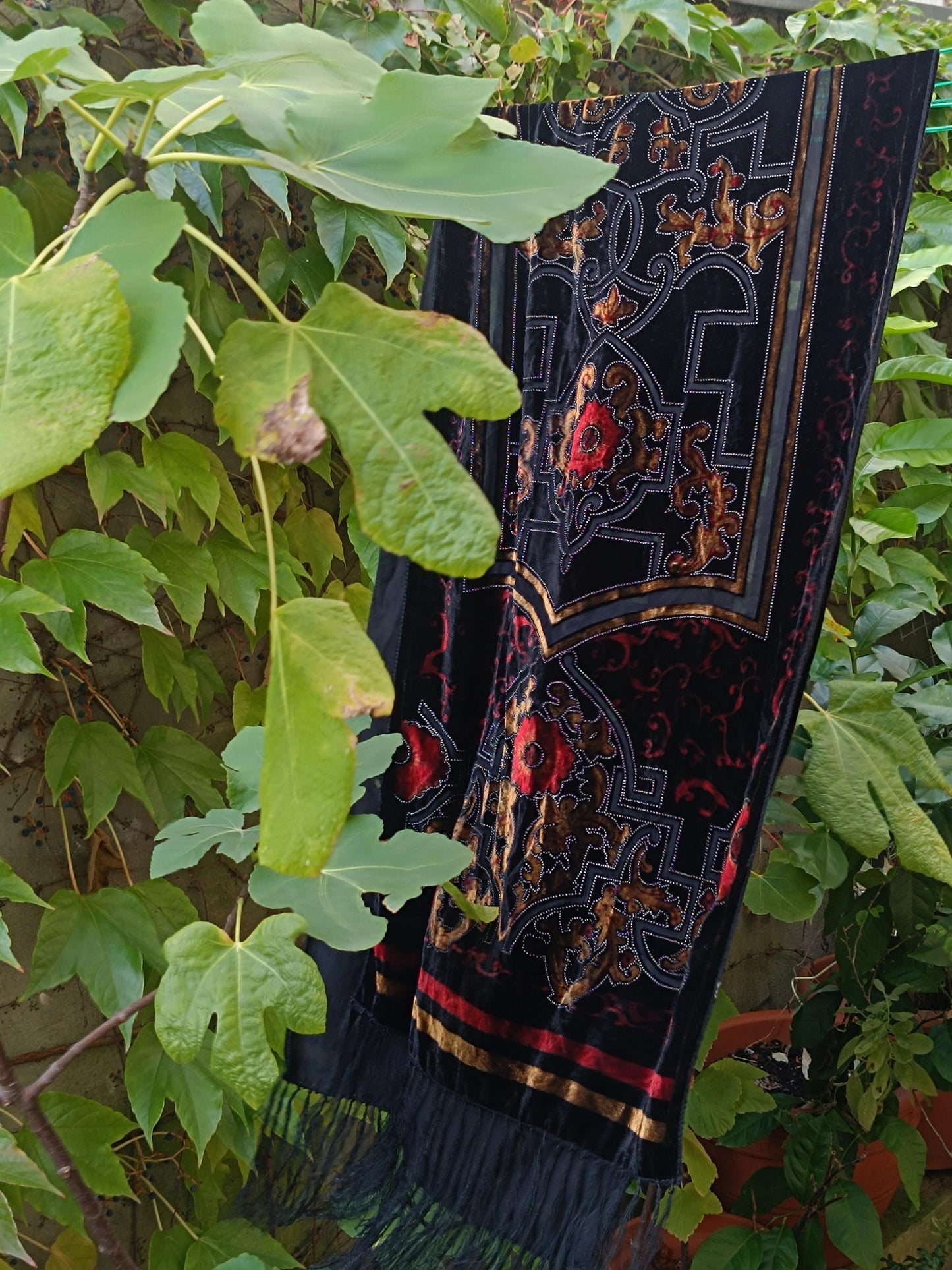 80s Gothic Inspired scarf| Vintage Women's andmade black Tasseled scarf|