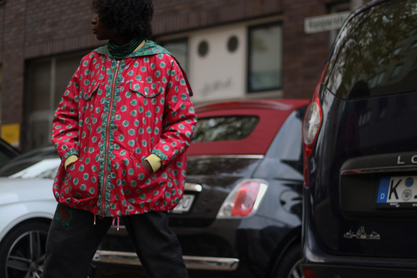 Vintage Crazy Print Jacket| 90s Sporty Polka Dot Parka| Red Windbreaker