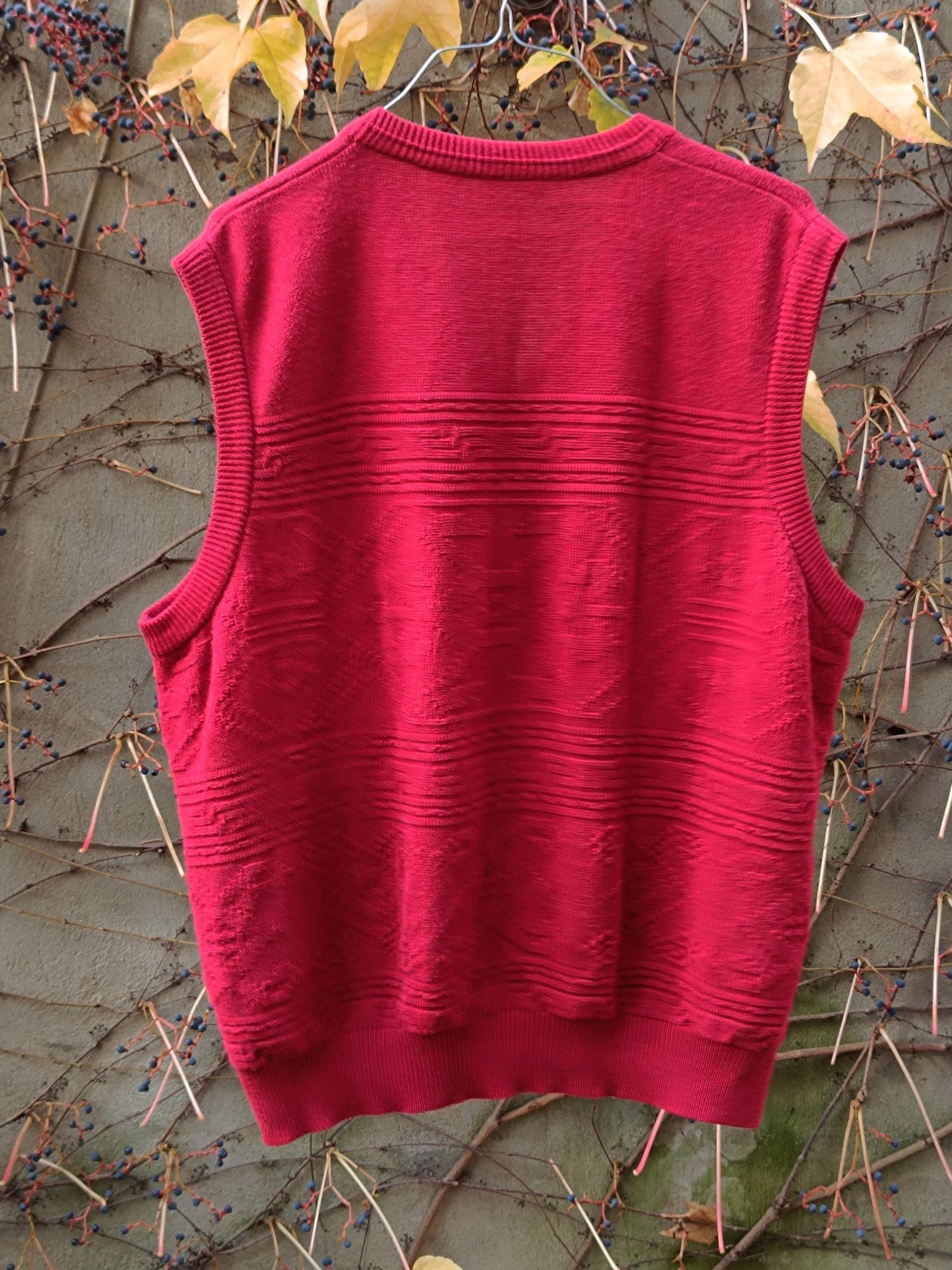 90s Red Vest | Vintage Women's Minimalist V-neck Vest| Collegiate Chic Wool Blend Sleeveless Unisex Vest