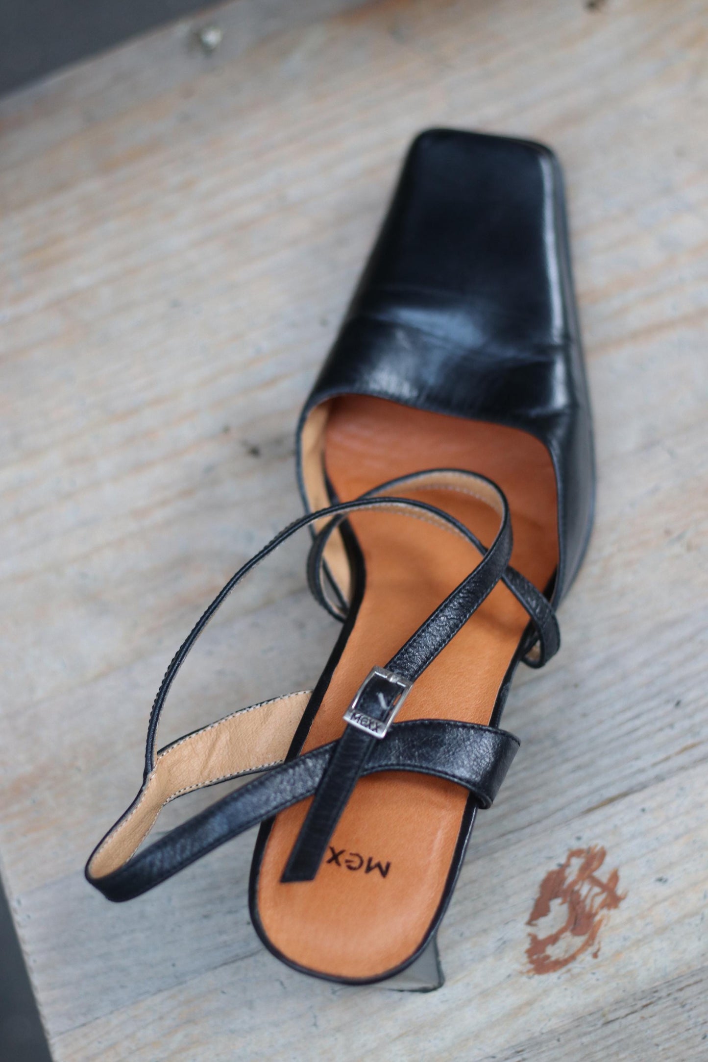 90s Mexx Leather Heels| Vintage Black Feminine Block Heel Shoes Size EU40