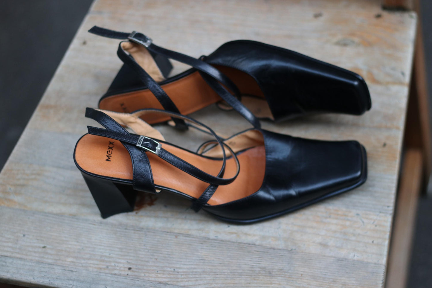 90s Mexx Leather Heels| Vintage Black Feminine Block Heel Shoes Size EU40