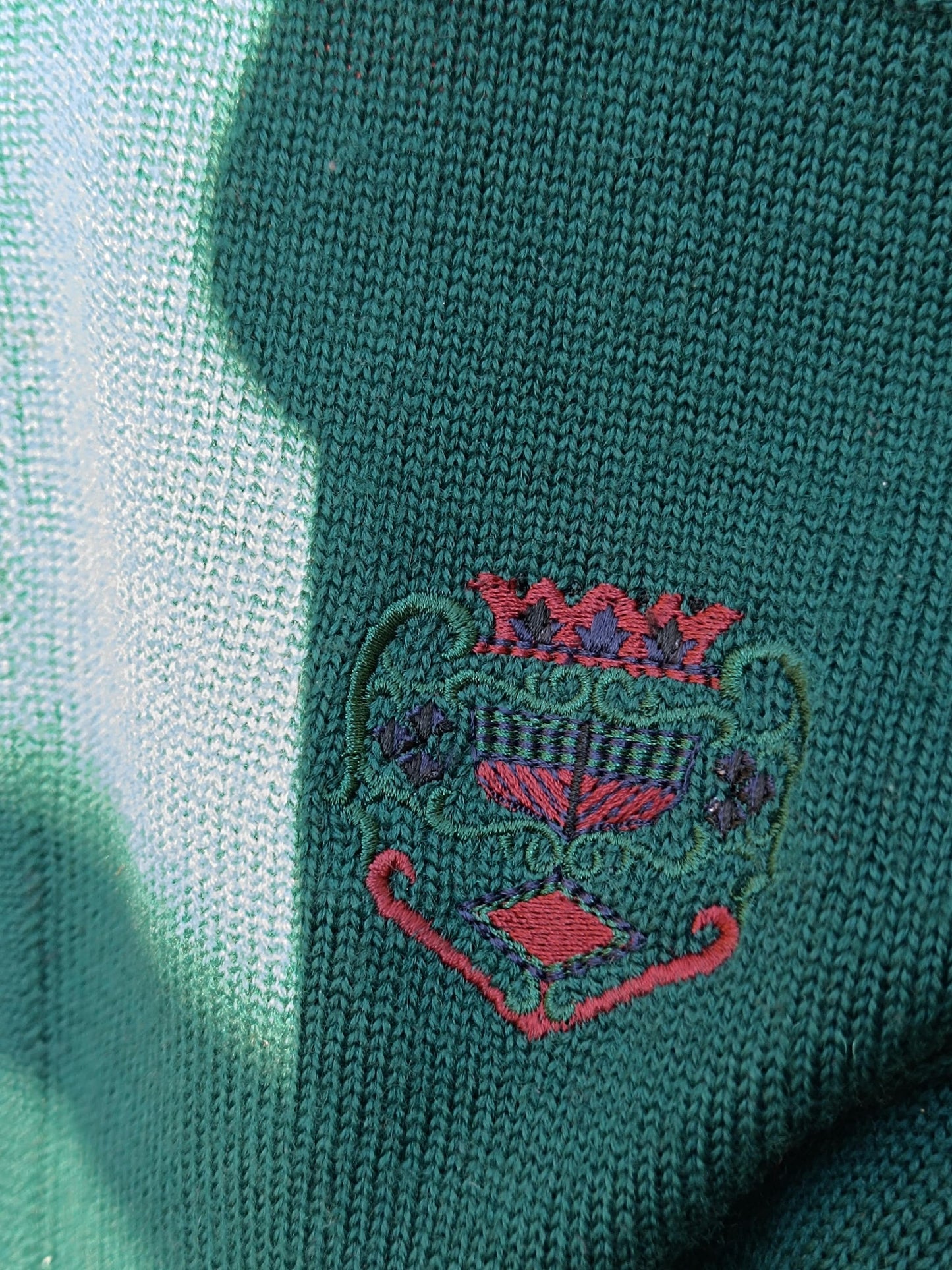 90s Collegiate Cardigan| Vintage Preppy Red and Green Long-sleeved knit
