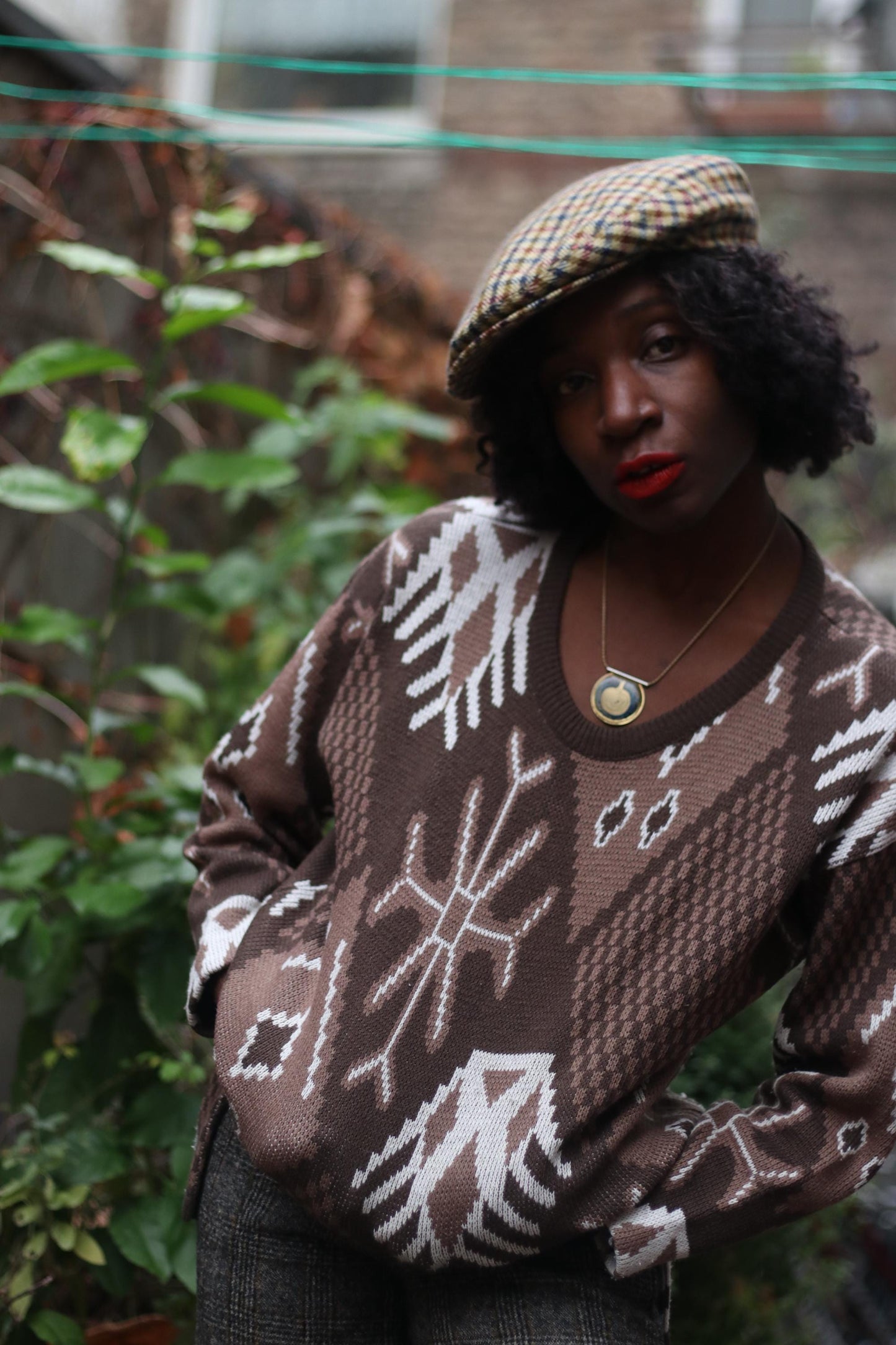 80s Ciro Esposito Brown sweater with snowflake Print M