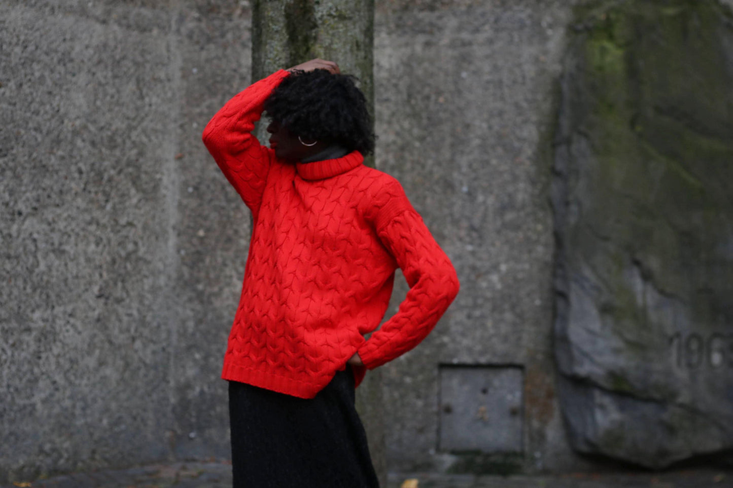 90s Red Turtleneck| Vintage Colorful Women's Knitwear| Vintage long-Sleeved Cable Knit Winter Jumper