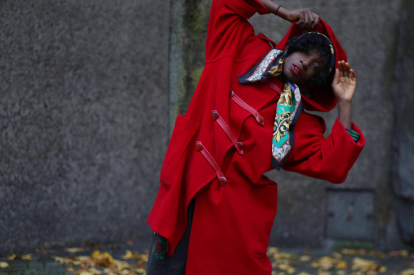 80s Wool Blend Winter Coat | Vintage Whimsical Red Coat with Hood | Women's Elegant Retro Bold Coat|