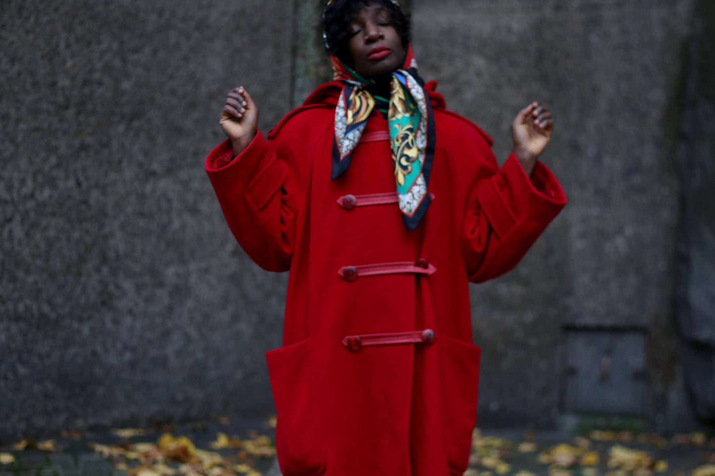 80s Wool Blend Winter Coat | Vintage Whimsical Red Coat with Hood | Women's Elegant Retro Bold Coat|