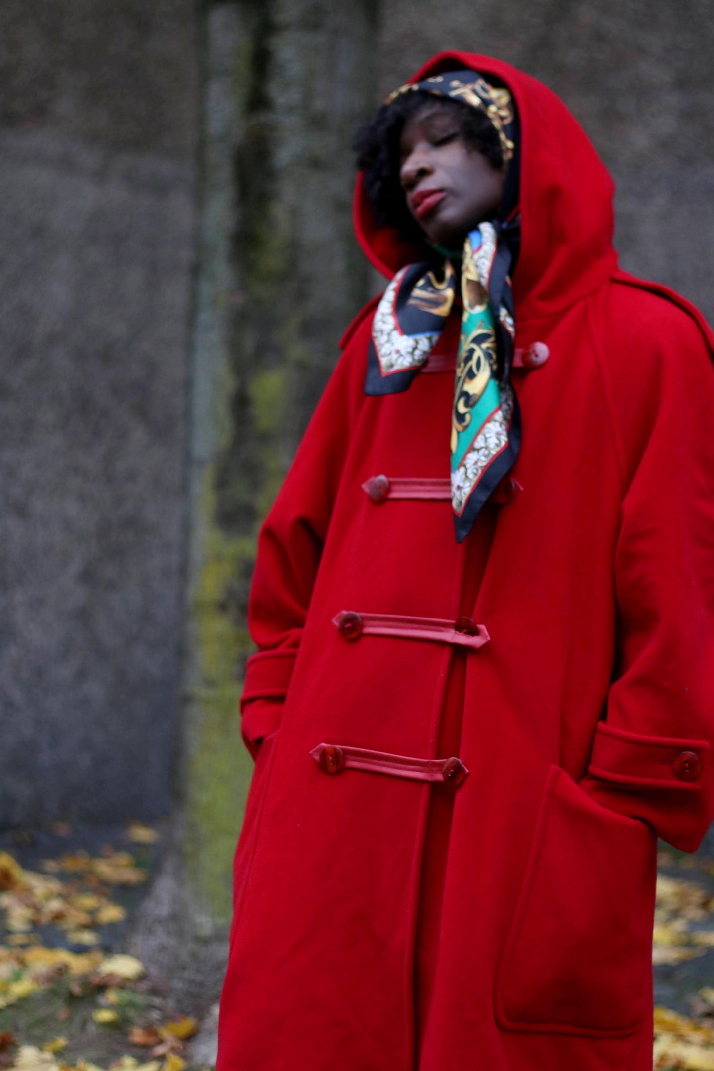 80s Wool Blend Winter Coat | Vintage Whimsical Red Coat with Hood | Women's Elegant Retro Bold Coat|