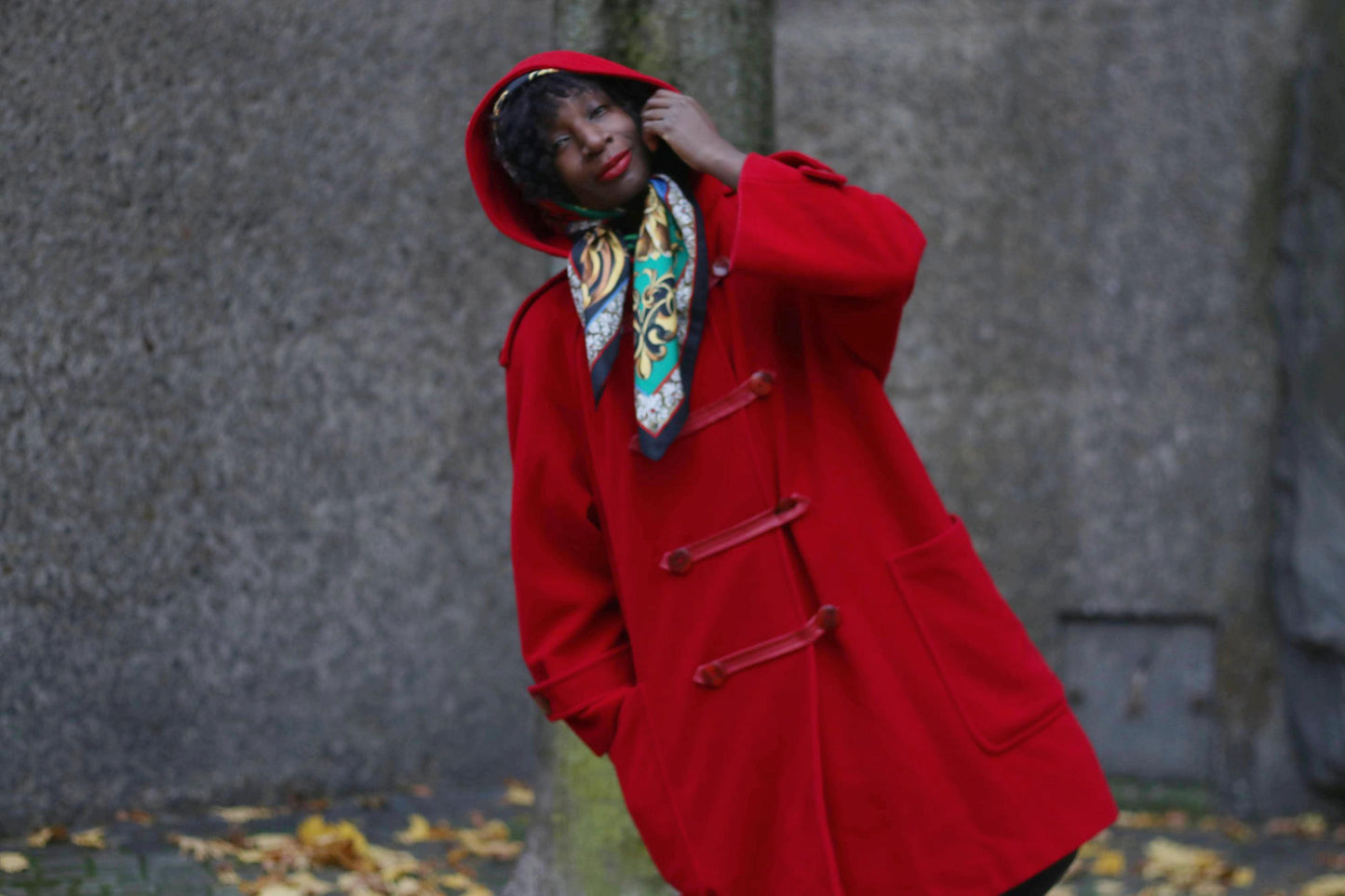 80s Wool Blend Winter Coat | Vintage Whimsical Red Coat with Hood | Women's Elegant Retro Bold Coat|