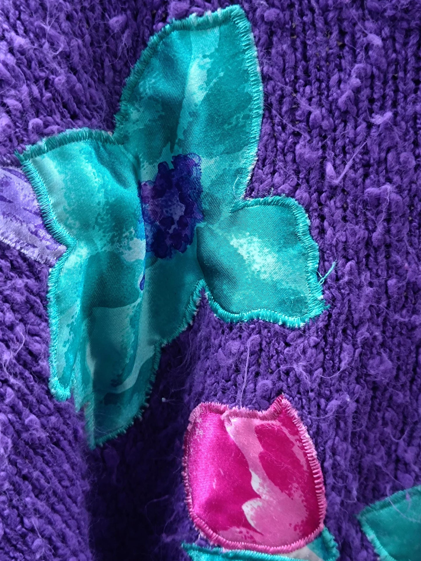y2k Purple Floral Sweater| Vintage H&M Fuzzy Winter Knit | Women's Winter Pullover with Floral Motif