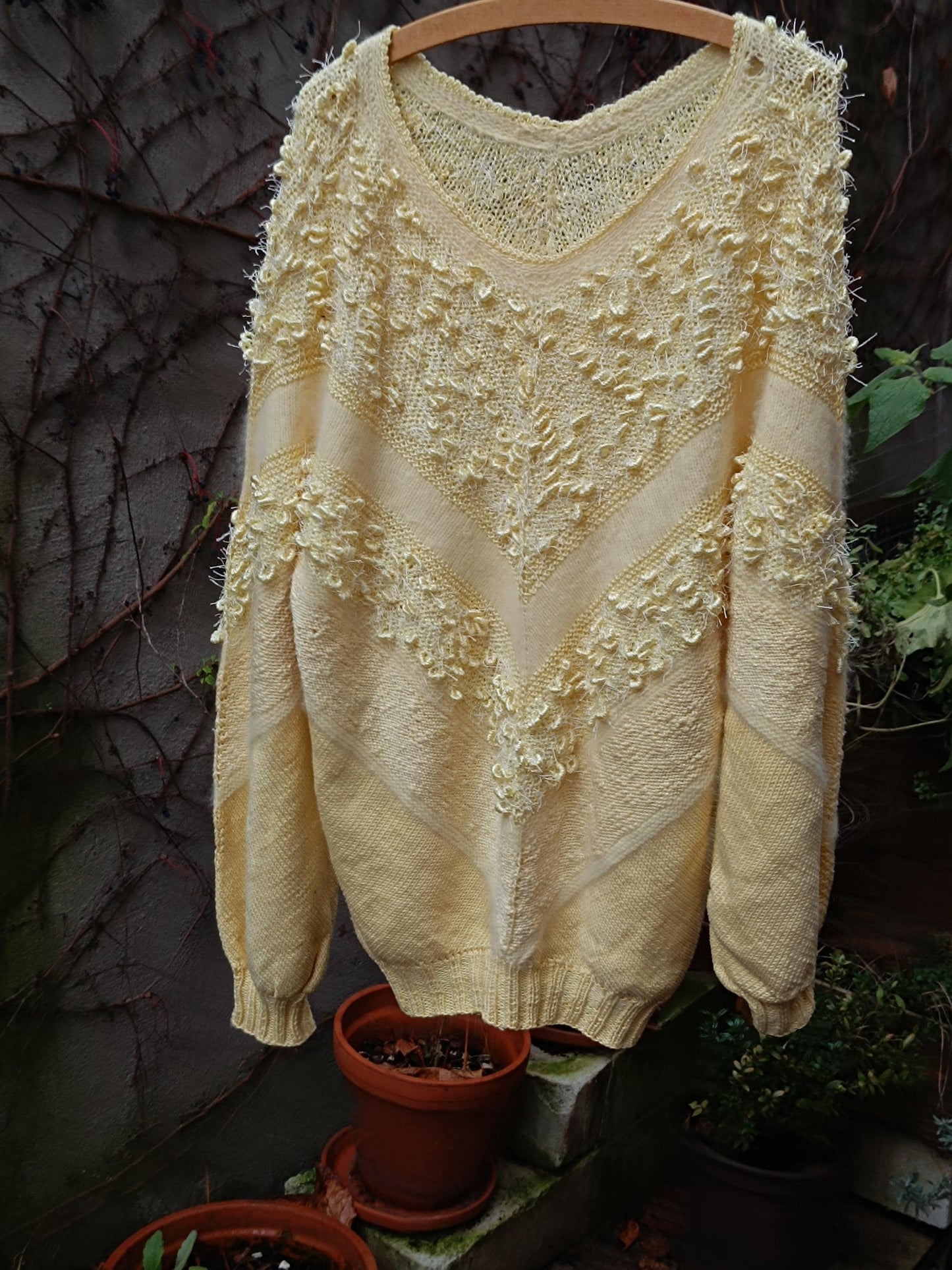 80s Fuzzy Yellow Sweater| Women's Winter Long Sleeved Knitwear| Statement Sweater with