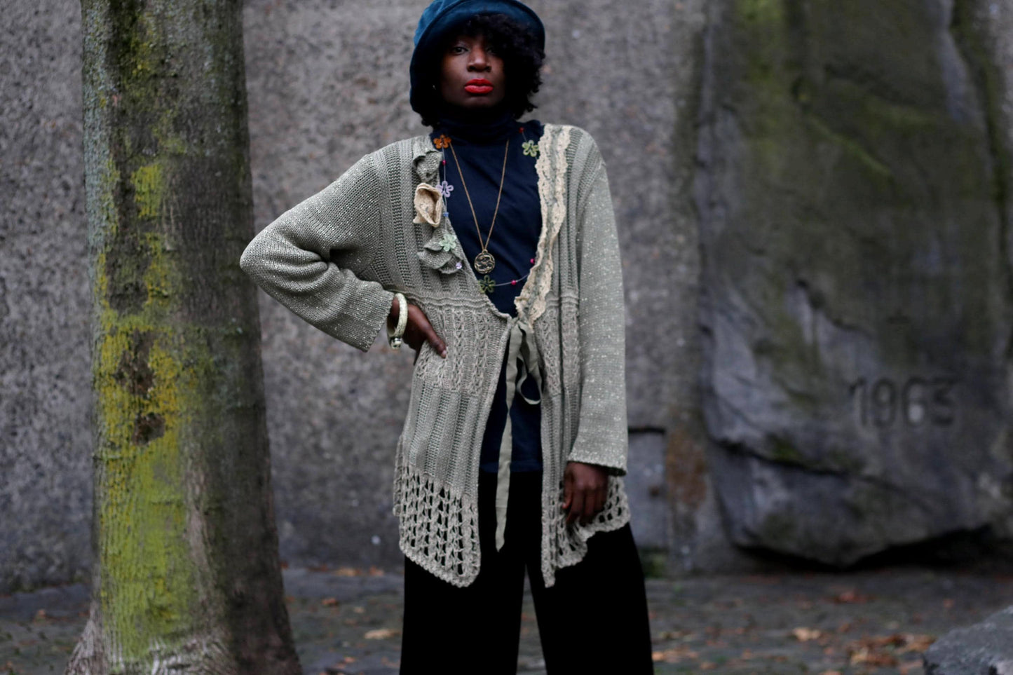 Alex Bargoudian Paris Metallic Cardigan| Vintage Green Boho Festive Sweater| 90s Gold-Tone Shimmery Women's V Neck