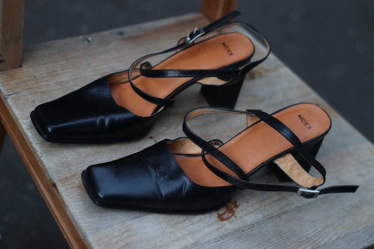 90s Mexx Leather Heels| Vintage Black Feminine Block Heel Shoes Size EU40