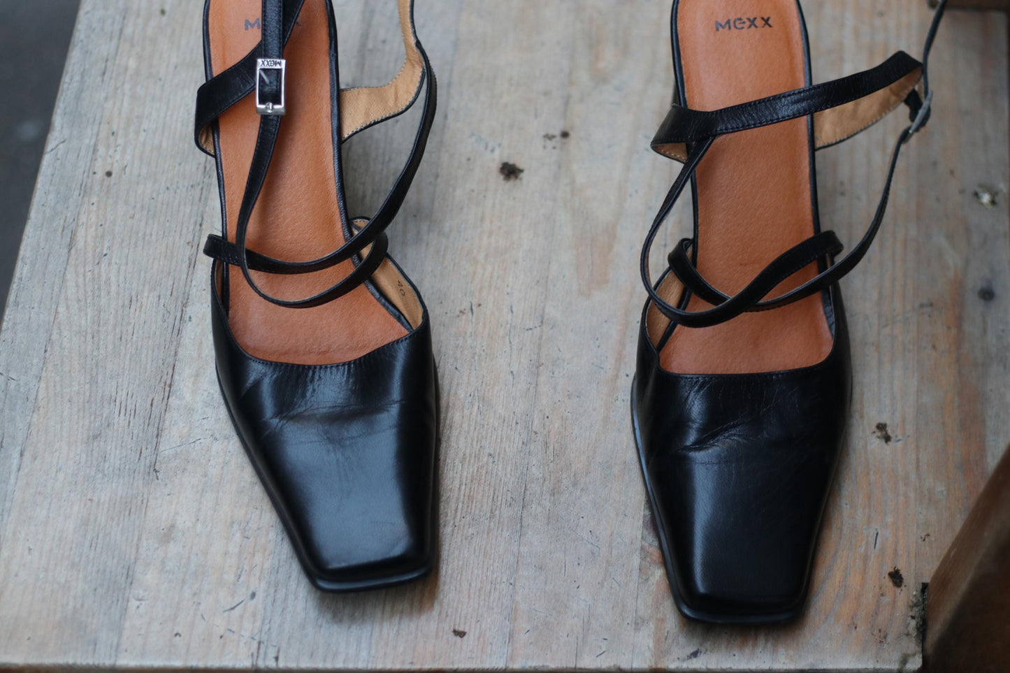 90s Mexx Leather Heels| Vintage Black Feminine Block Heel Shoes Size EU40