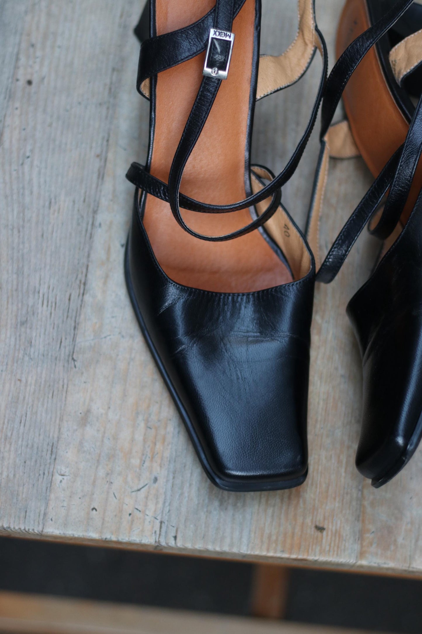 90s Mexx Leather Heels| Vintage Black Feminine Block Heel Shoes Size EU40