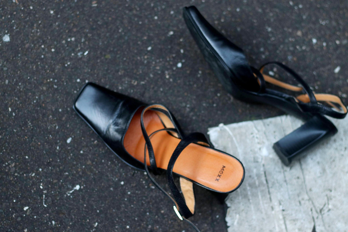 90s Mexx Leather Heels| Vintage Black Feminine Block Heel Shoes Size EU40