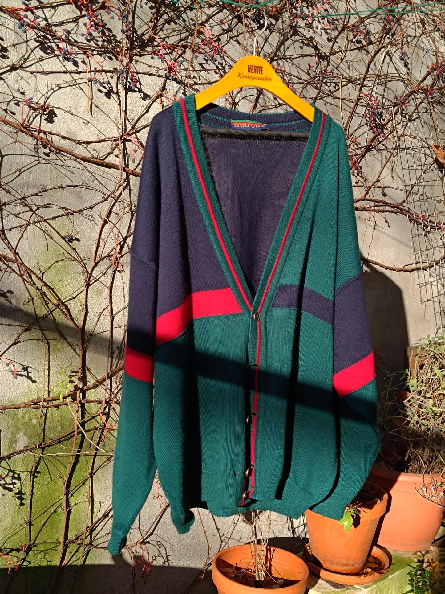 90s Collegiate Cardigan| Vintage Preppy Red and Green Long-sleeved knit