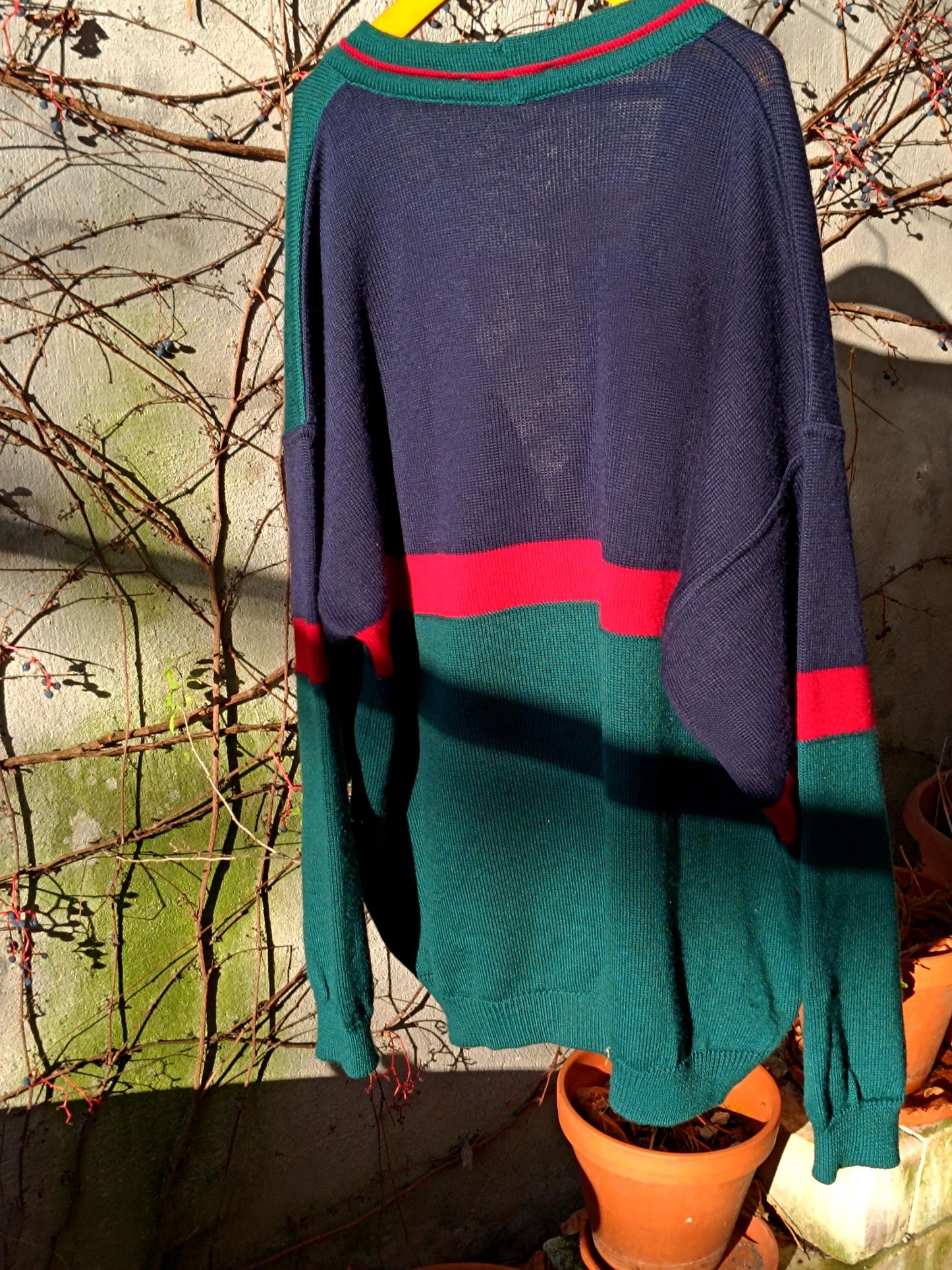 90s Collegiate Cardigan| Vintage Preppy Red and Green Long-sleeved knit