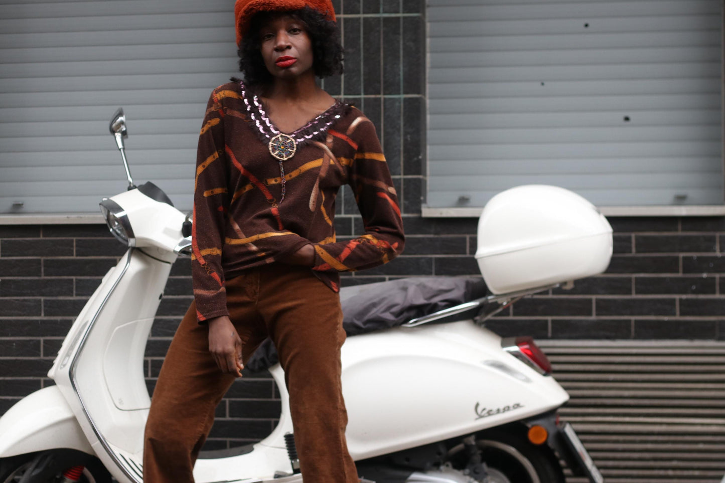 Vintage Vercotti Swirly Print Blouse | Brown Summer Shirt| Women's Hippy Blouse with Abstract Print|Women's Crazy Print Shirt