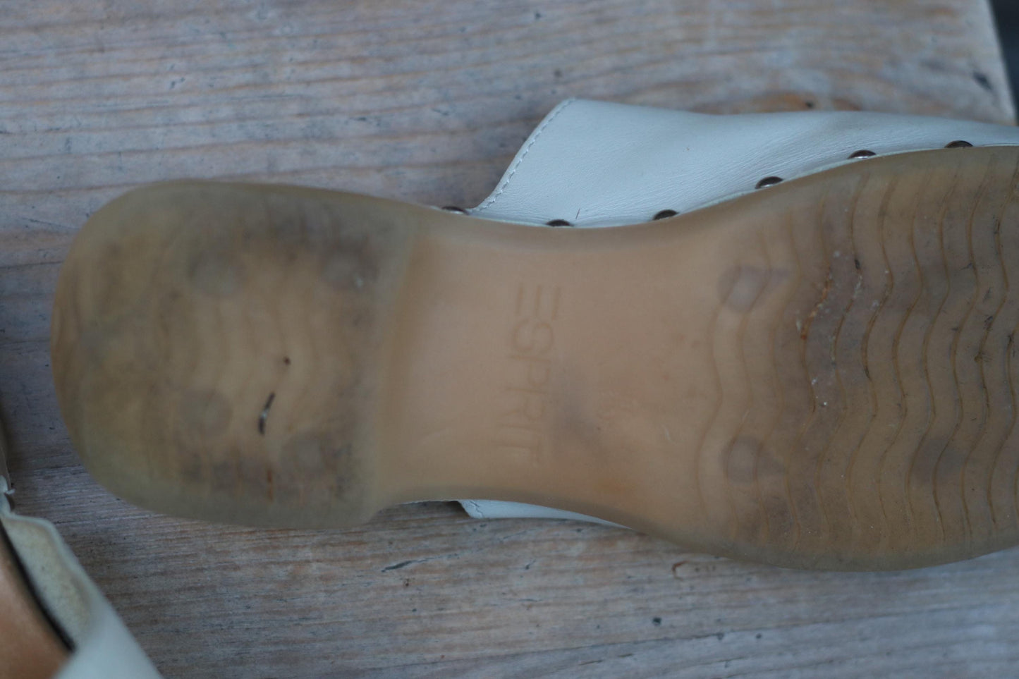 90s Esprit White Leather Clogs| Vintage Minimalist Wood and Leather Clogs with Studded Details Size EU39