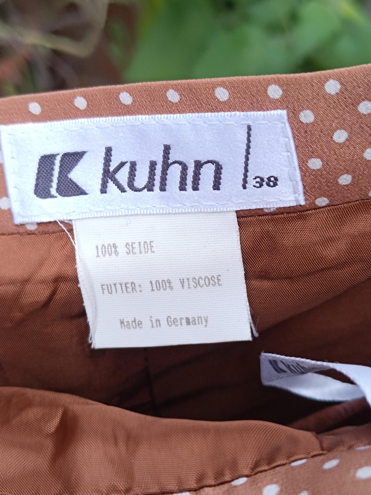80s Polka Dotted Silk Skirt | Vintage Kuhn Feminine Skirt| Women's Pleated Brown Knee-length Skirt| Minimalist Capsule Wardrobe Design