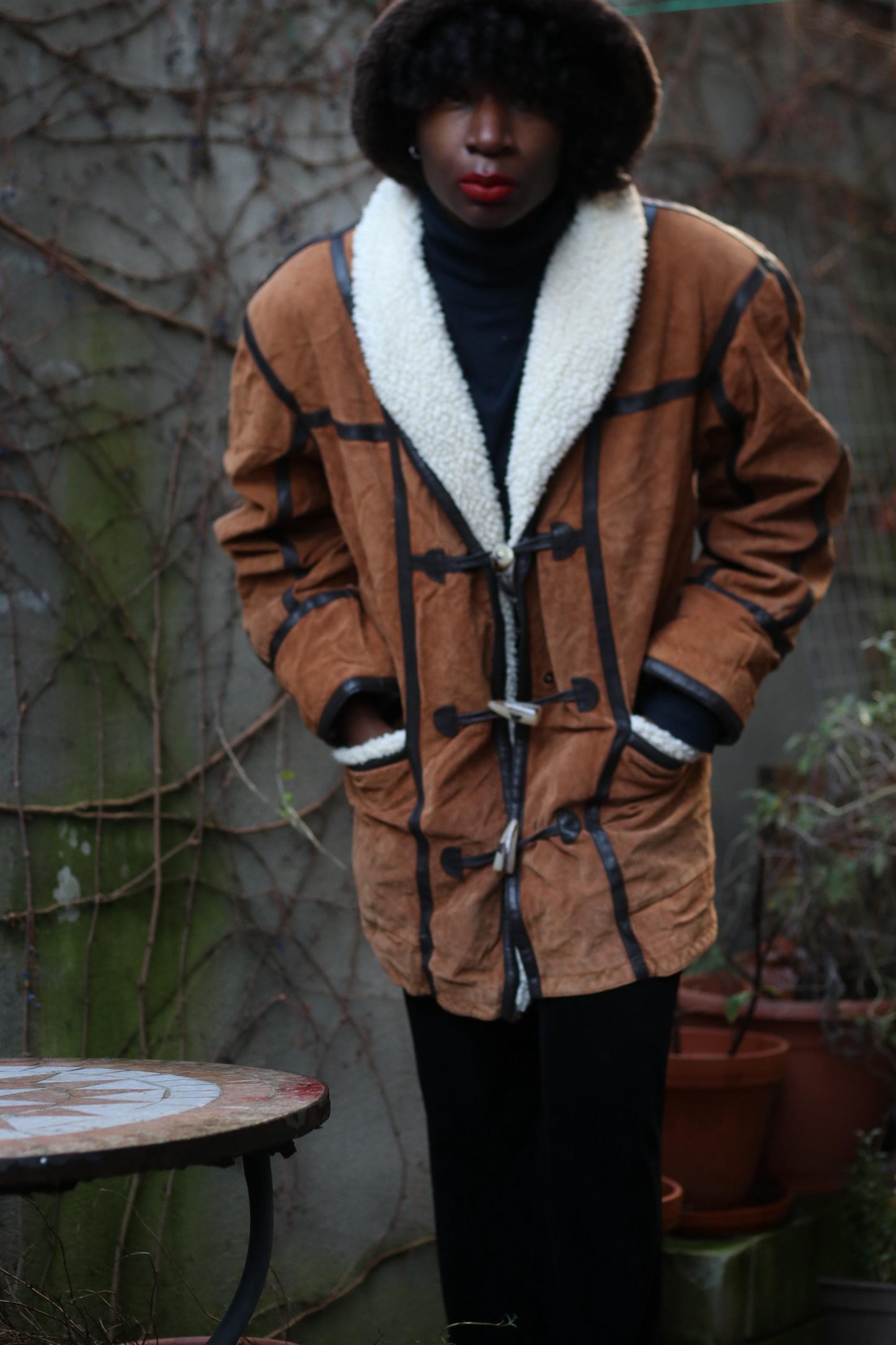 90s Dino'z Suede Duffle Coat| Genuine Leather Unisex Jacket | Women's Brown Winter Coat S