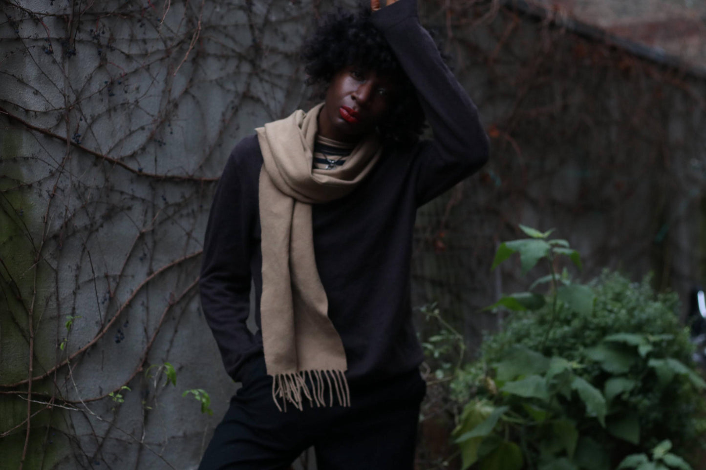 90s Wool Brown Winter Scarf| Unisex Minimalist Neckwarmer| Men's wooden Everyday scarf| Women Chic Scarf