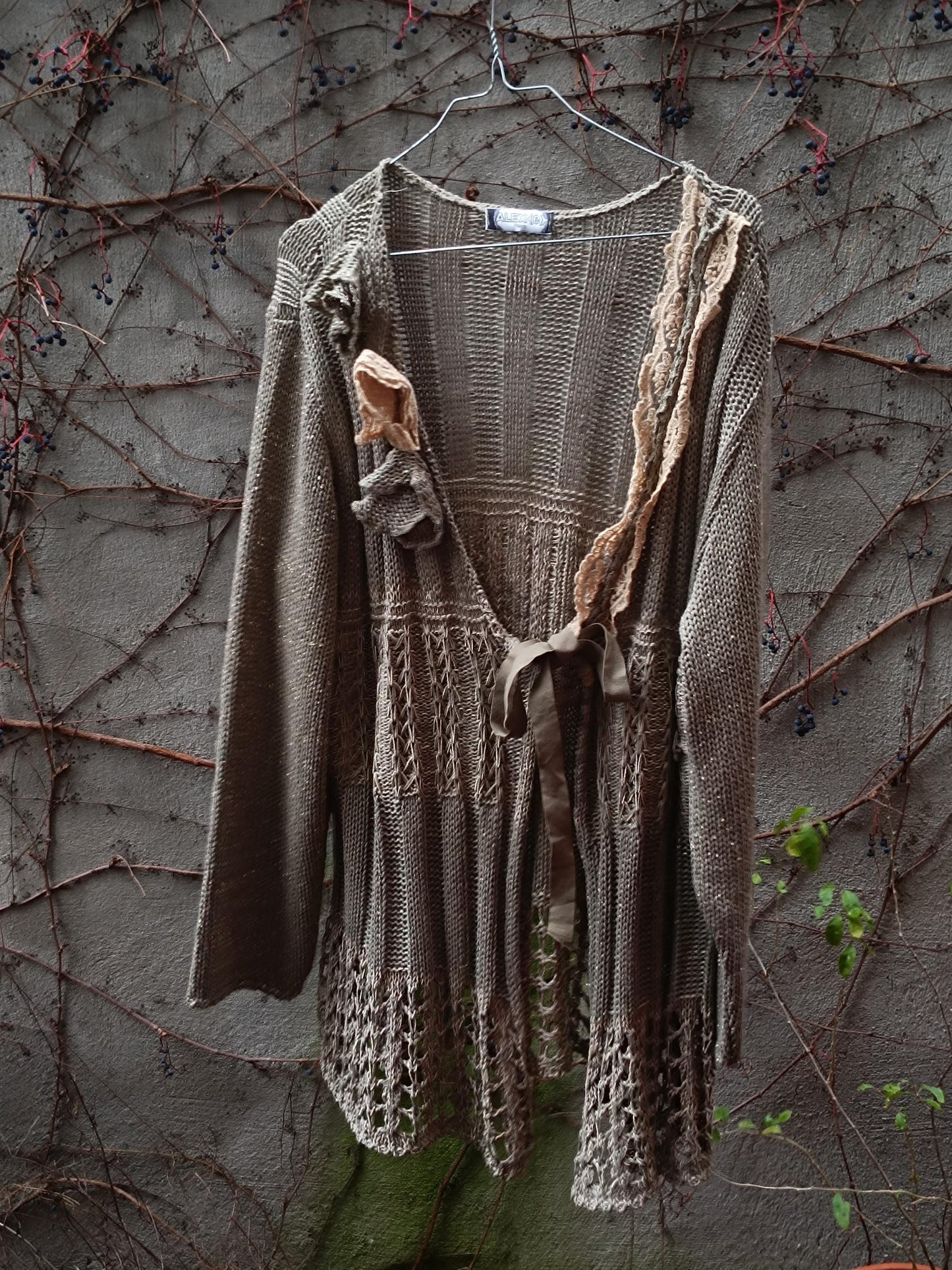 Alex Bargoudian Paris Metallic Cardigan| Vintage Green Boho Festive Sweater| 90s Gold-Tone Shimmery Women's V Neck