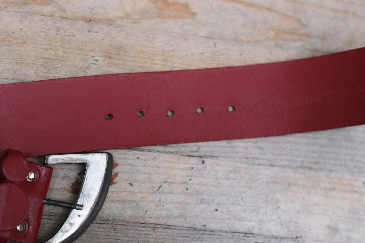 Vintage Red Leather Wide Belt with Bold Silver Buckle | 90s Retro Waist Belt for Women| Unique Statement Accessory
