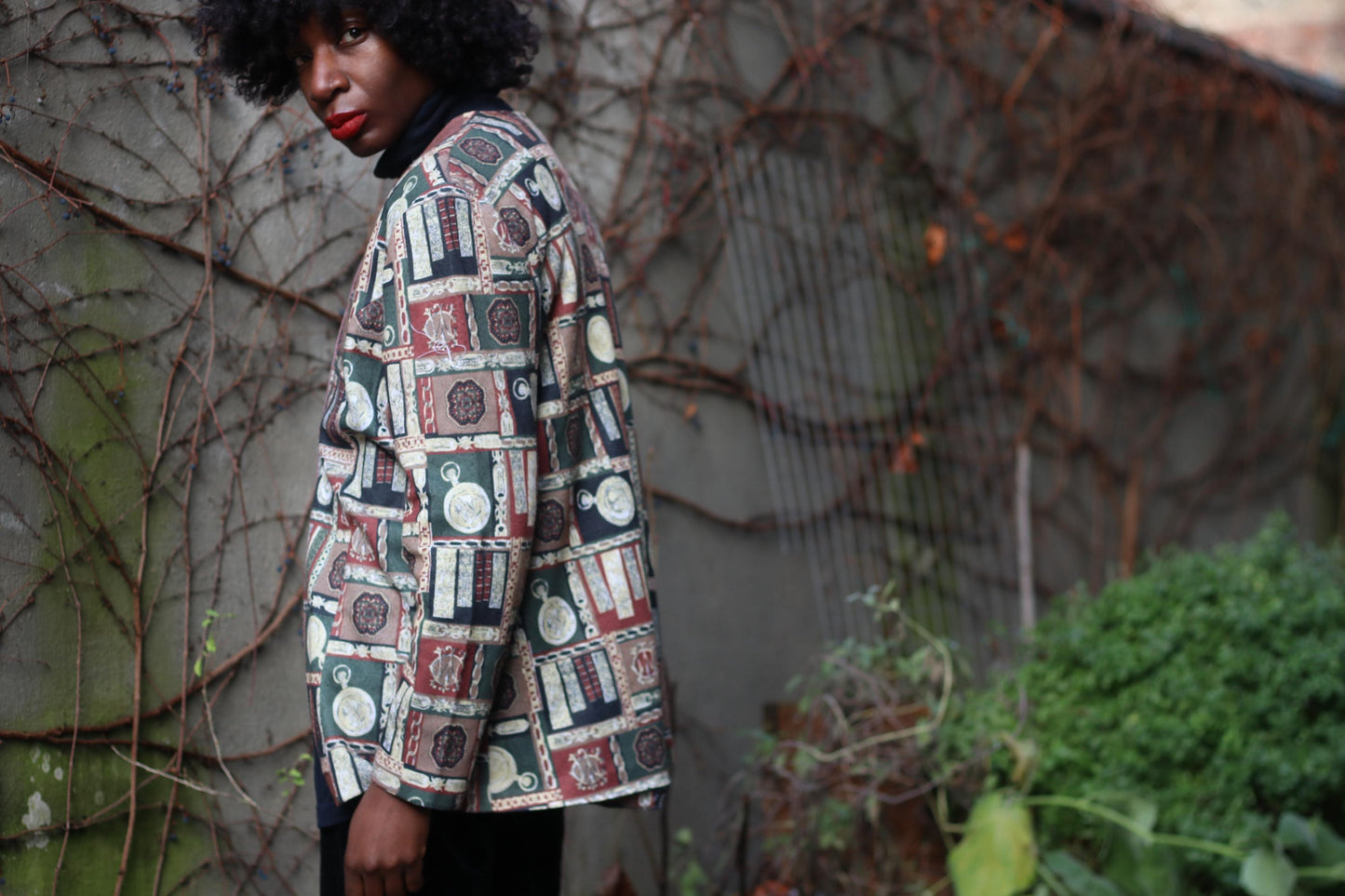 90s Library-Inspired Print Cardigan| Vintage Women's Maximalist Sweater in Brown