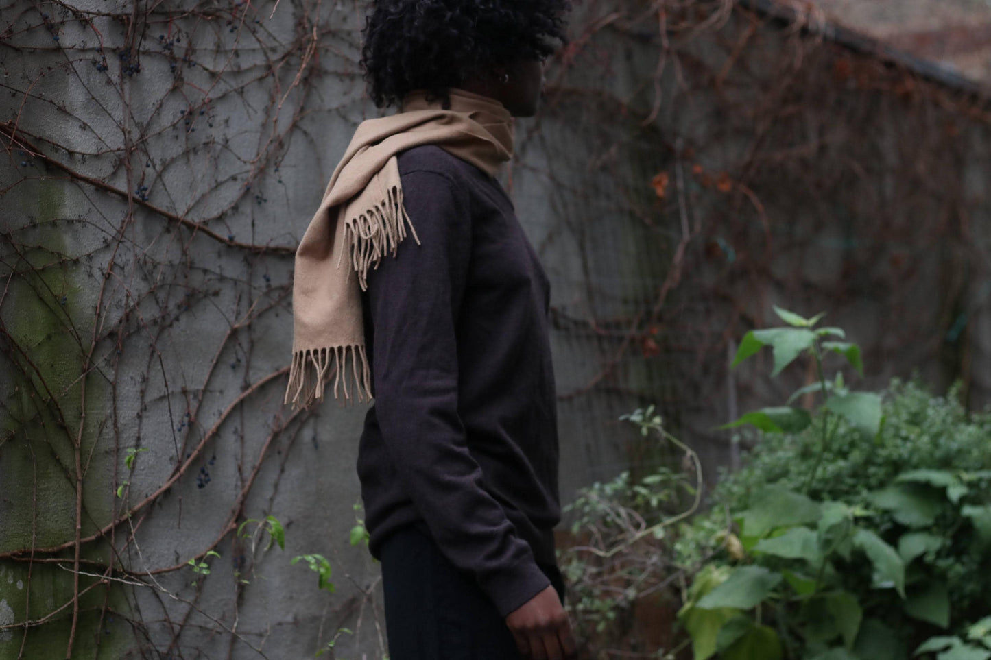 90s Wool Brown Winter Scarf| Unisex Minimalist Neckwarmer| Men's wooden Everyday scarf| Women Chic Scarf