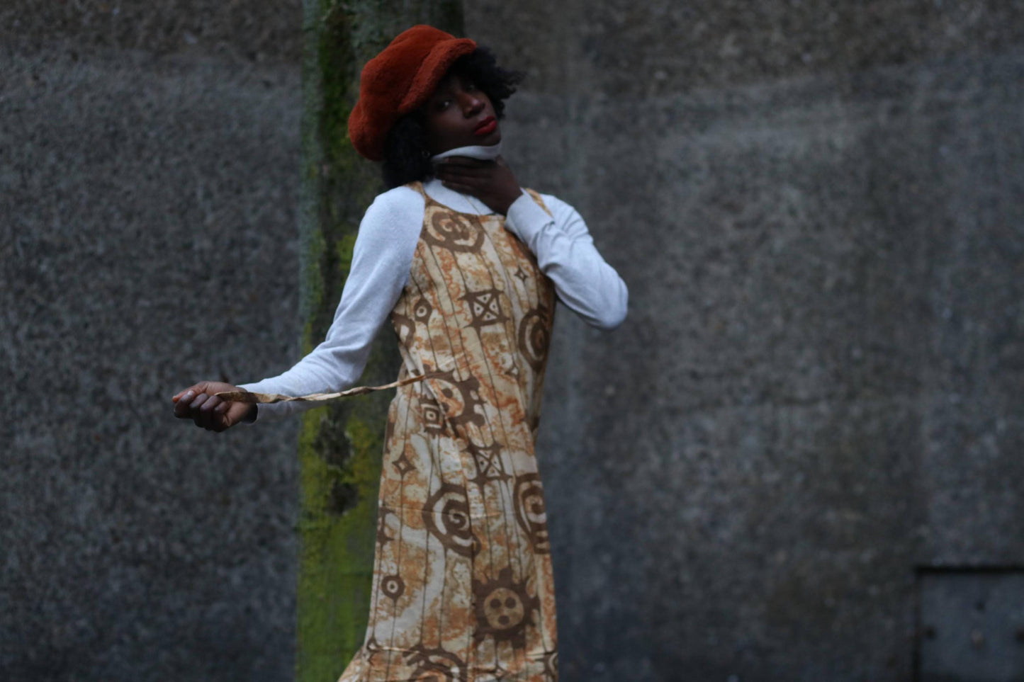 Vintage Handmade Ethno Print Sleeveless Dress| Women's Brown Abstract Print Boho Summer Dress