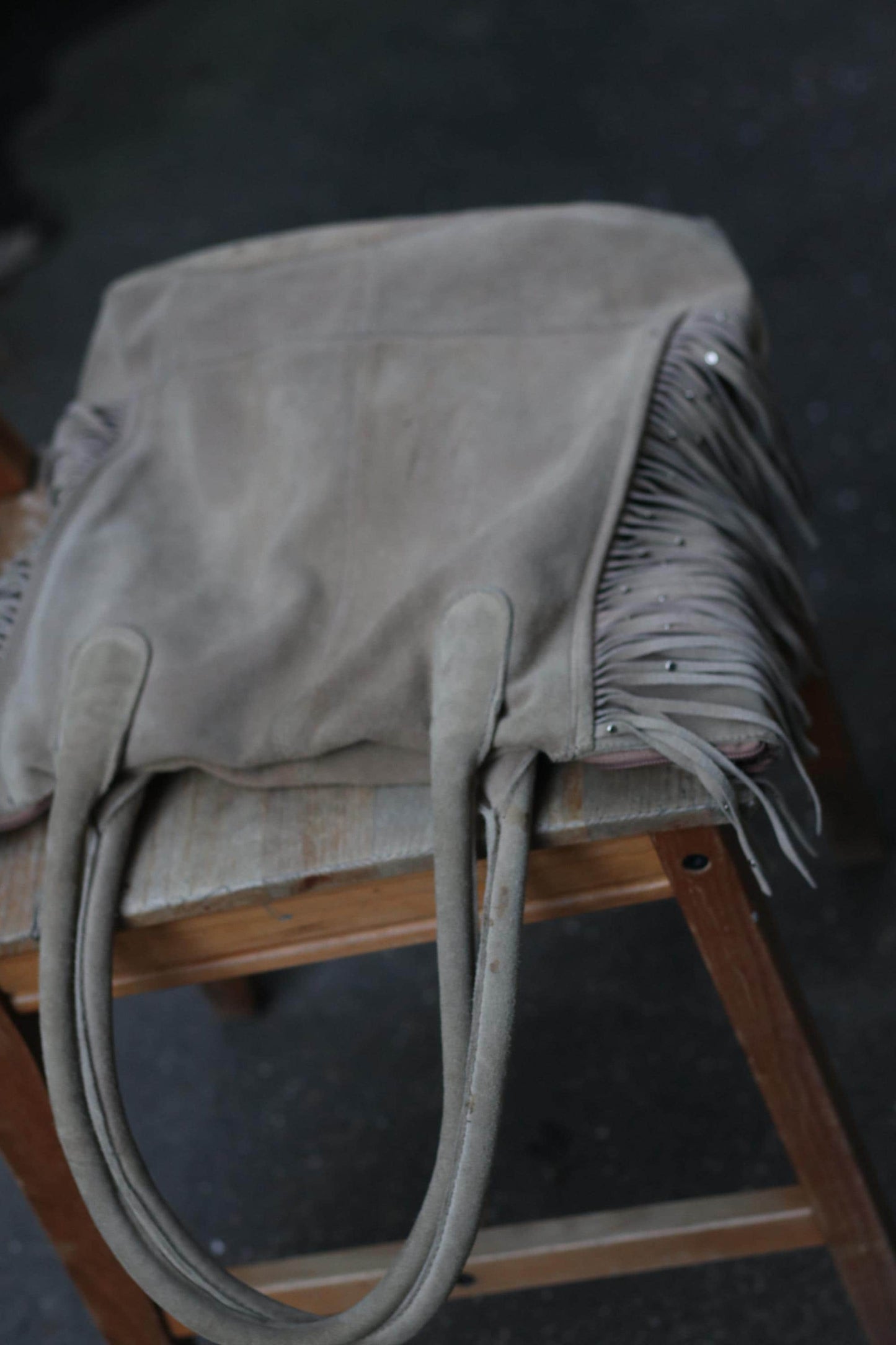 Vintage Suede Fringe Bag | 90s 5th Avenue Boho Taupe Handbag| Women's Festival Bag, Tan Leather Shoulderbag