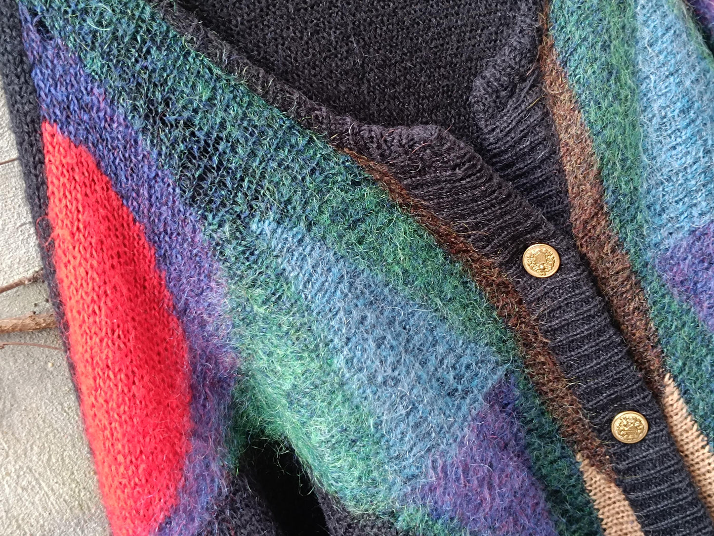 80s Color Block Cardigan | Vintage Oversized Mohair Blend Knit |Geometric Slouchy Sweater | Women's Abstract Print Maximalist Statement Knit