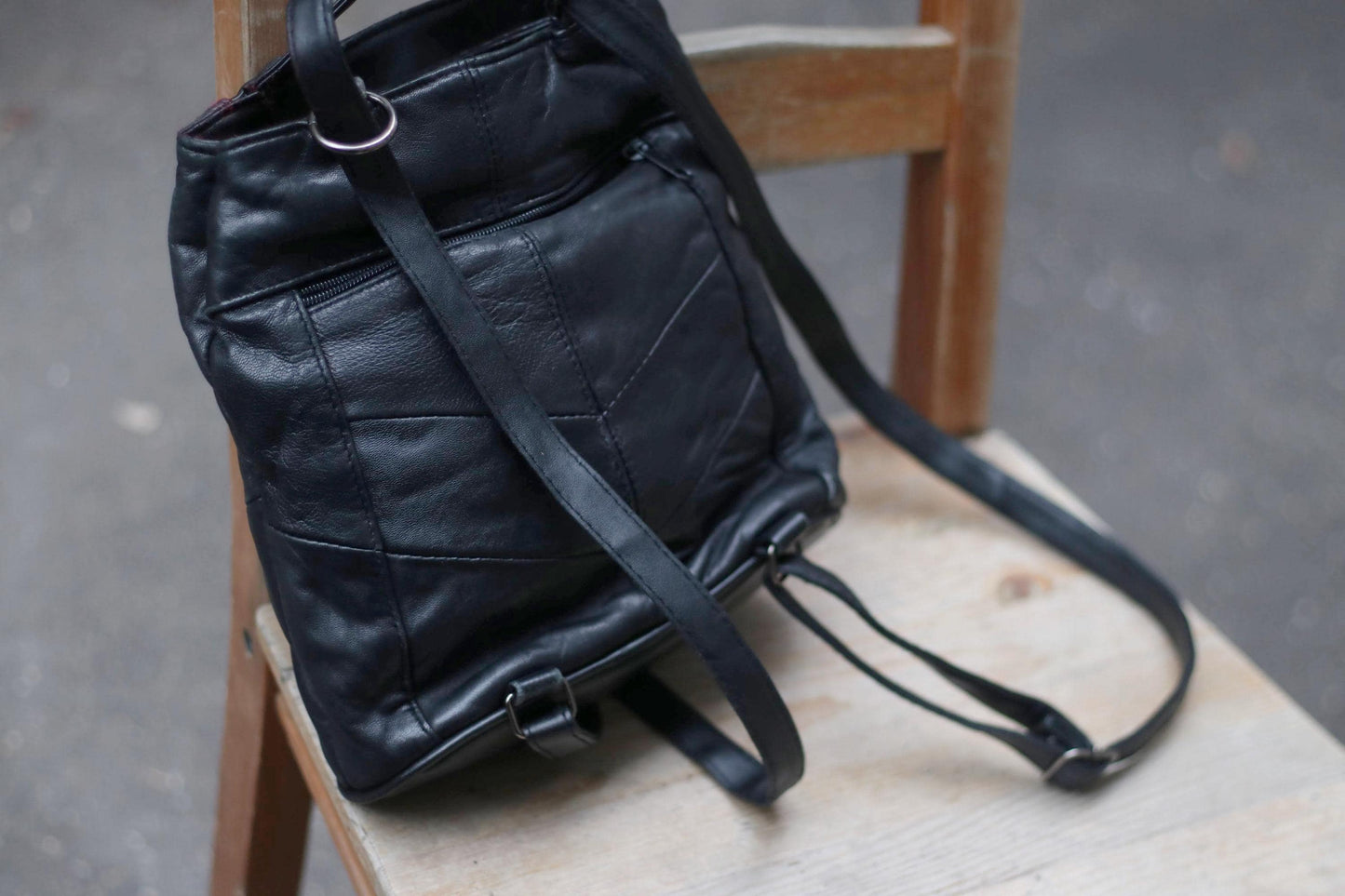 90s Leather Backpack| Vintage Grunge Patchwork Minimalist Mini Backpack| Compact chic bag