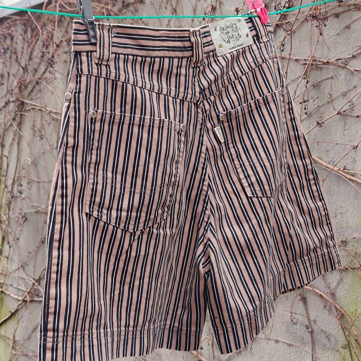 Y2K High-Waisted Striped Cotton Shorts| Vintage Grunge Aesthetic Casual Summer Bottoms| Earthy Pinstripe Shorts for Women, 100% Cotton