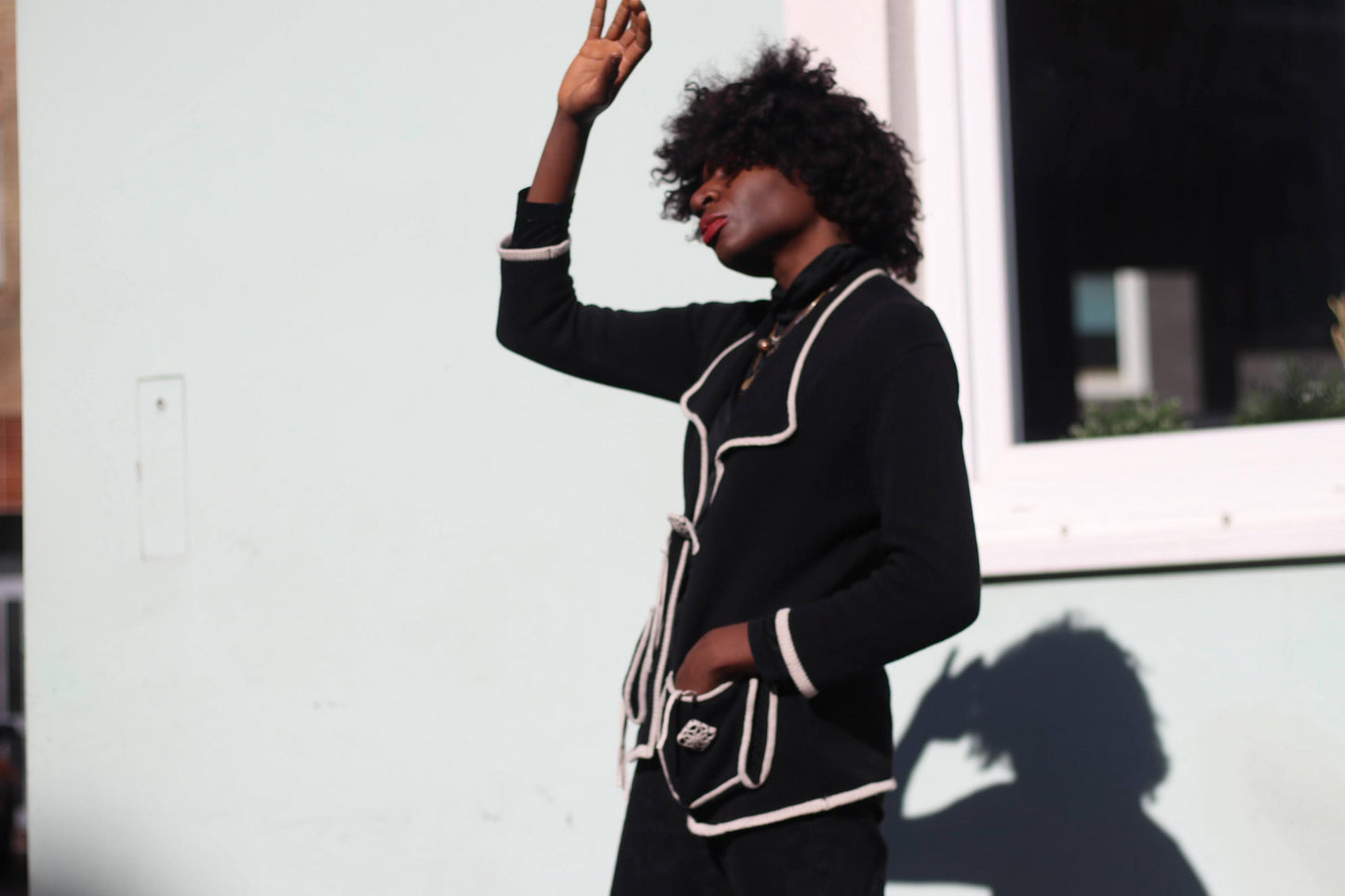 Vintage Black Knit Cardigan | Y2K White Trim & Unique Button Design | Relaxed Fit
