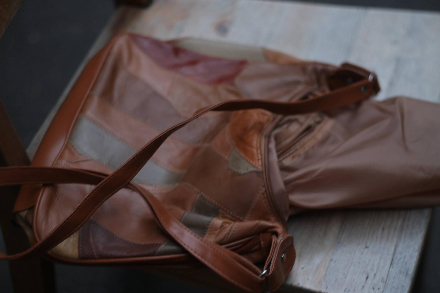 Vintage Patchwork Leather Hobo Bag | 70s Slouchy Boho Purse | Retro Brown Shoulder Bag | Handmade Festival Style | Earthy Tones Accessory